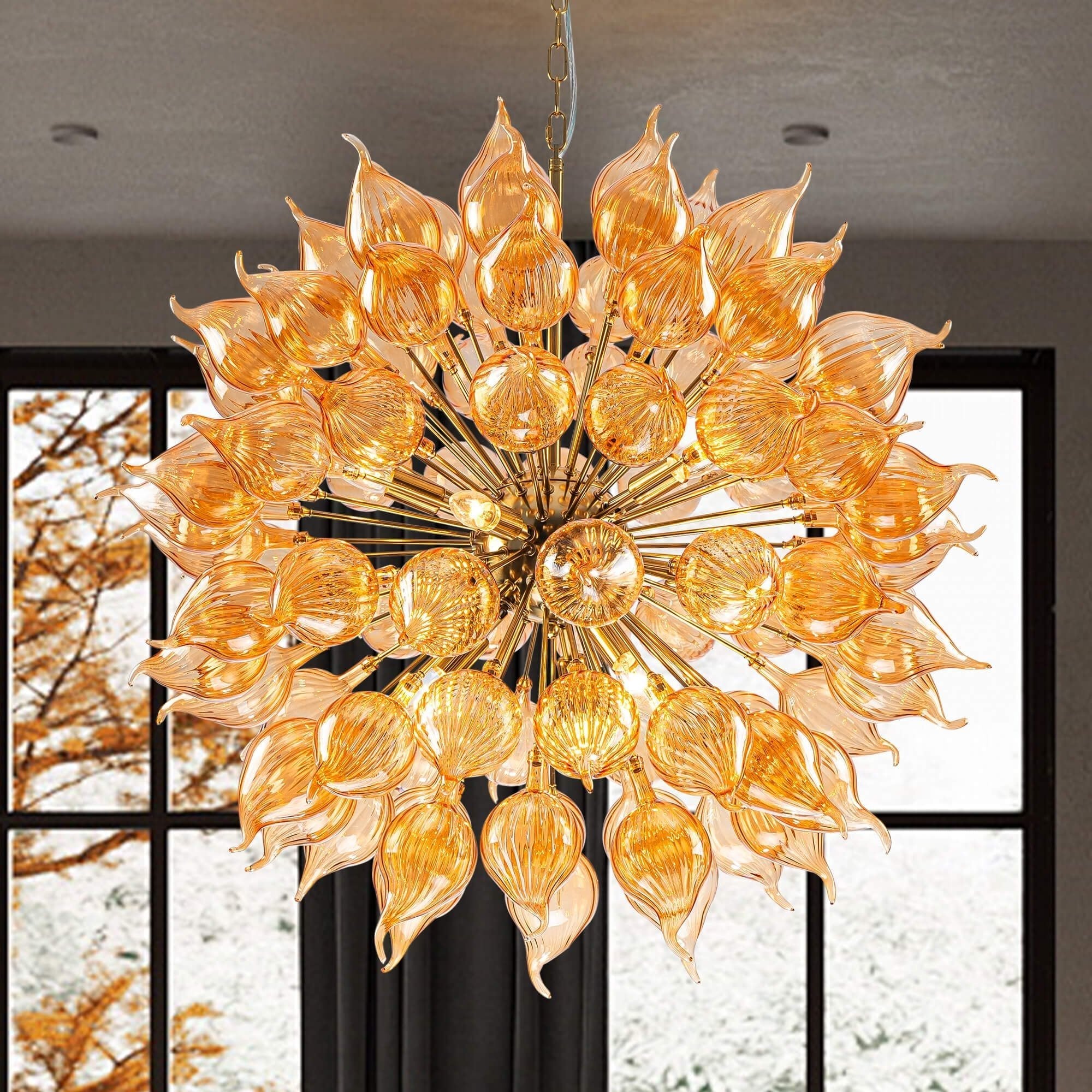 Breathtaking Elegance: Hand-Blown Orange Dandelion Sputnik Chandelier - BeyPan Hauptbild