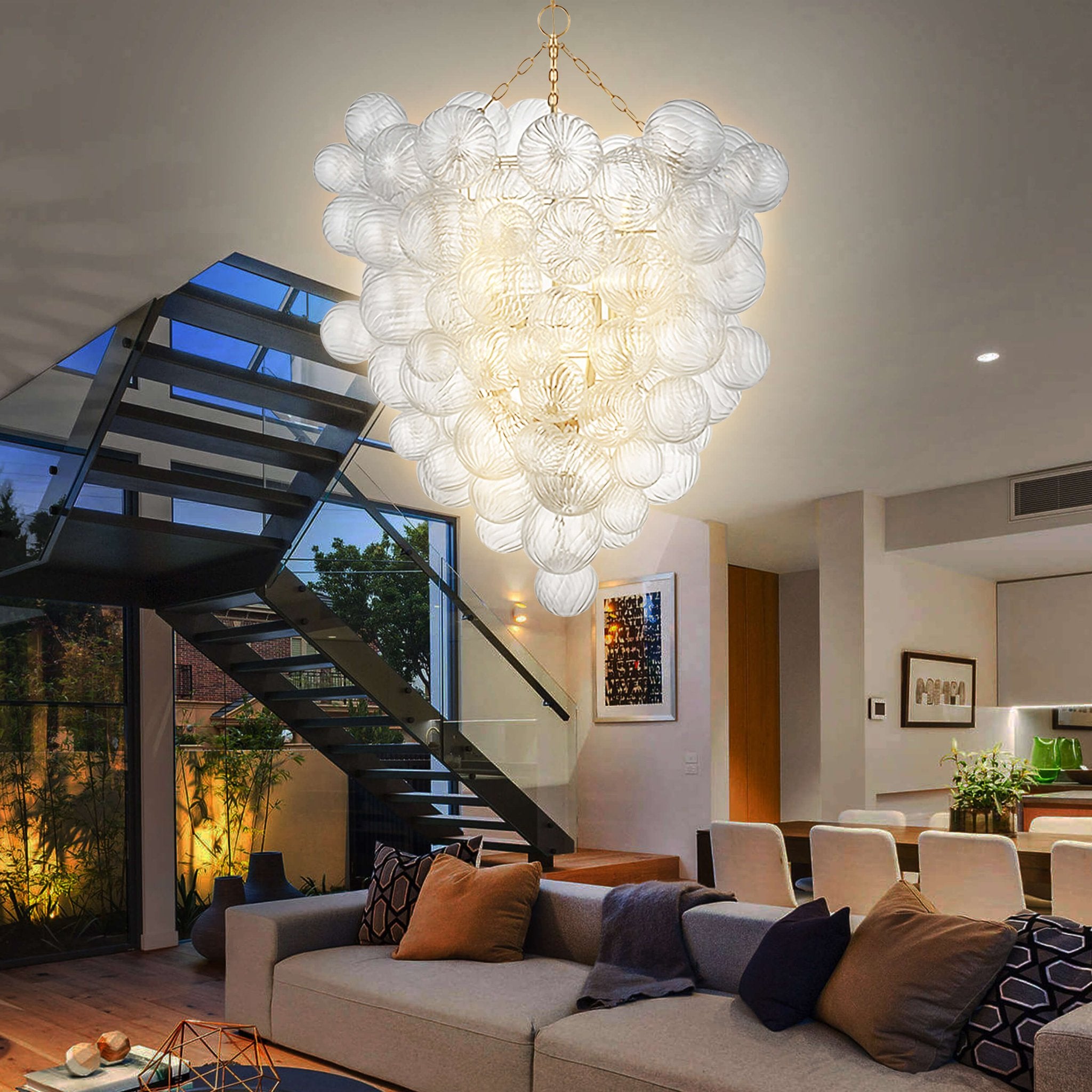 Bubbles Chandelier Clear Glass Ball Swirled Texture D36"*H44" - BeyPan