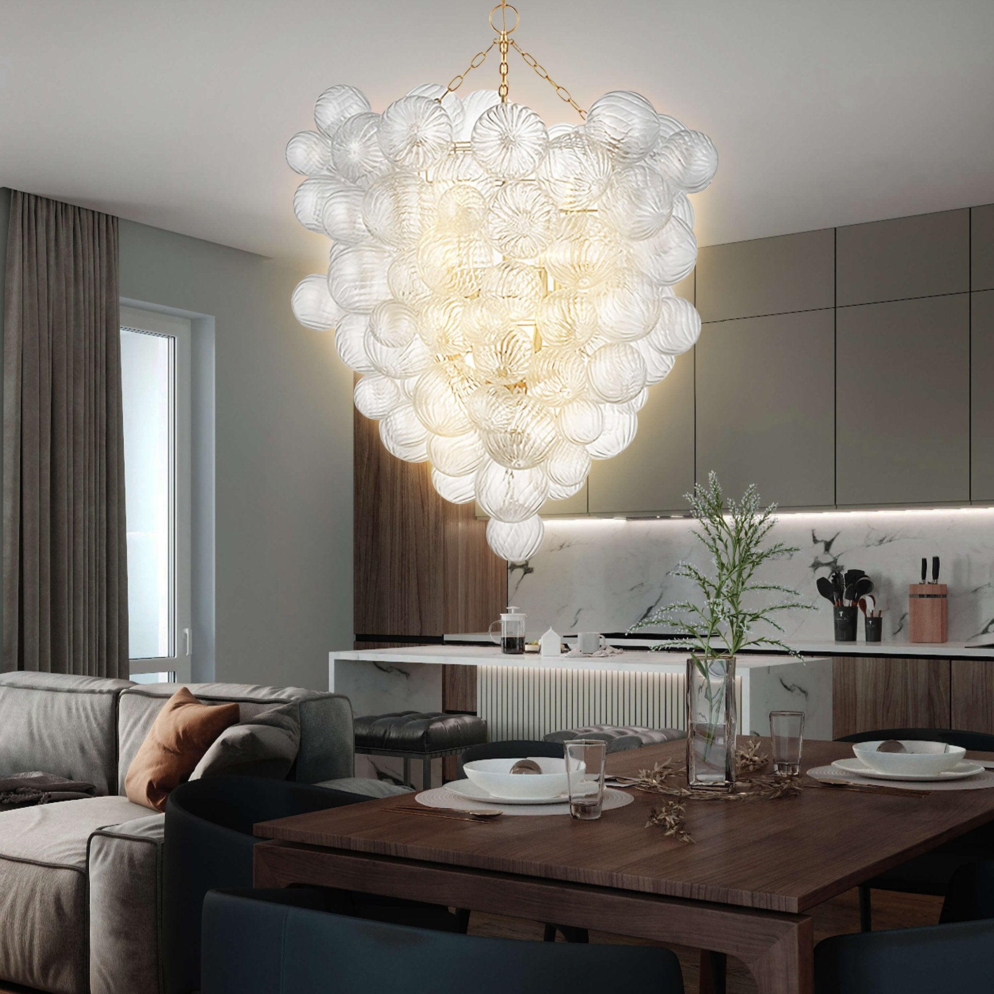 Bubbles Chandelier Clear Glass Ball Swirled Texture D36"*H44" - BeyPan
