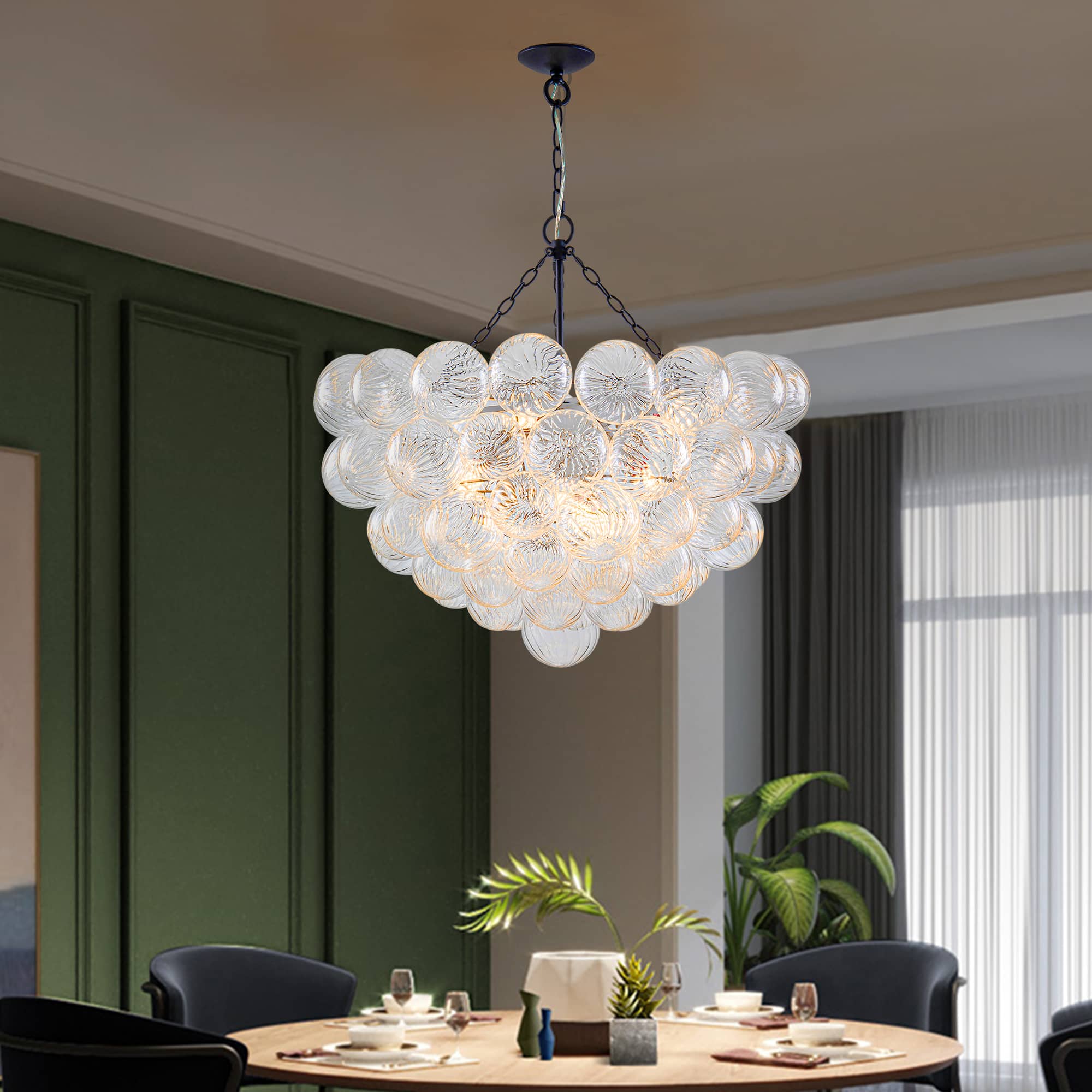 Bubbles Chandelier Clear Swirled Texture Ball Black Frame - BeyPan