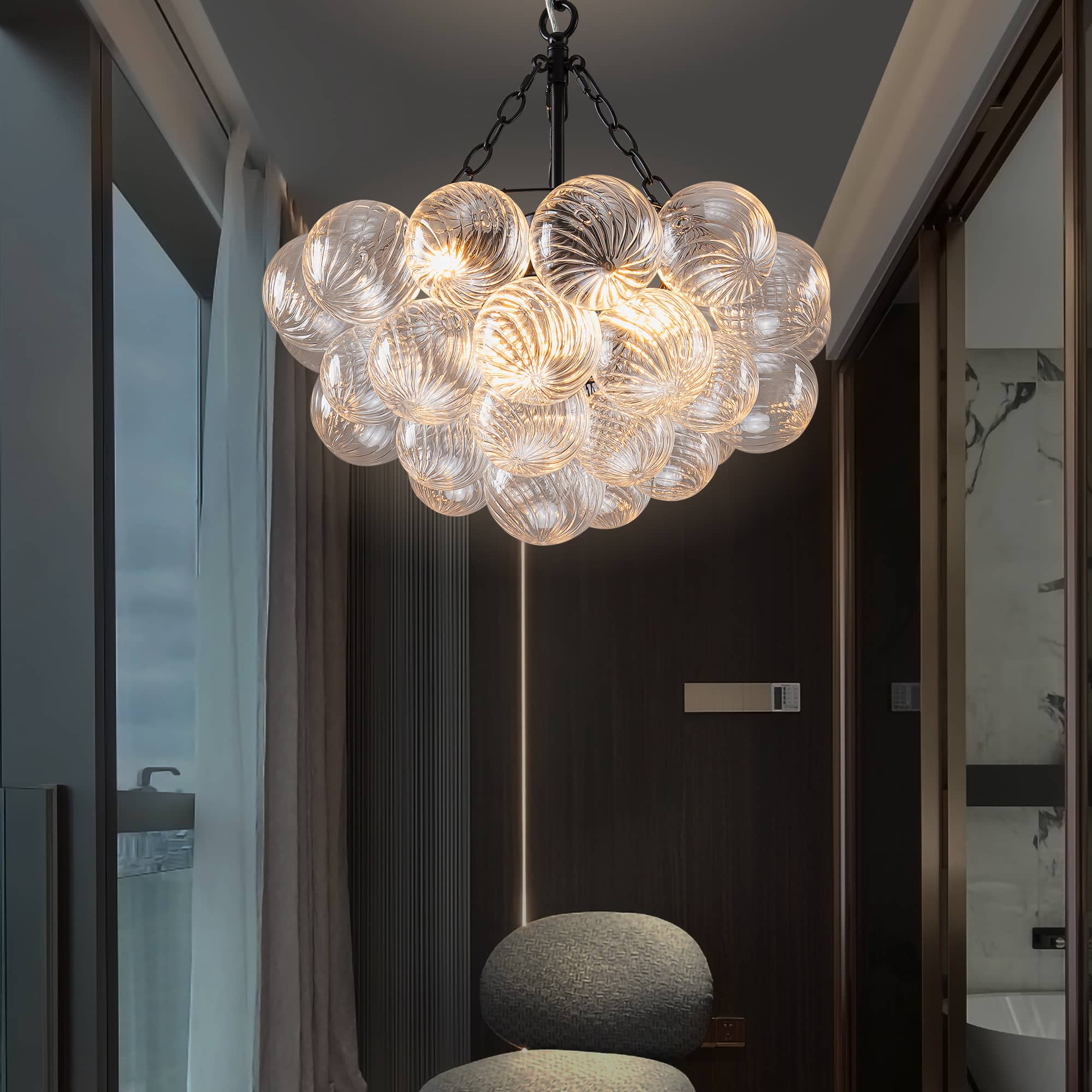 Bubbles Chandelier Clear Swirled Texture Ball Black Frame - BeyPan