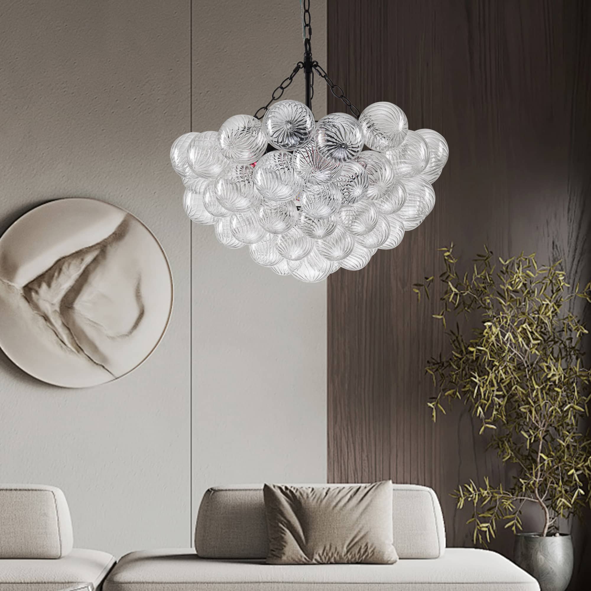 Bubbles Chandelier Clear Swirled Texture Ball Black Frame - BeyPan