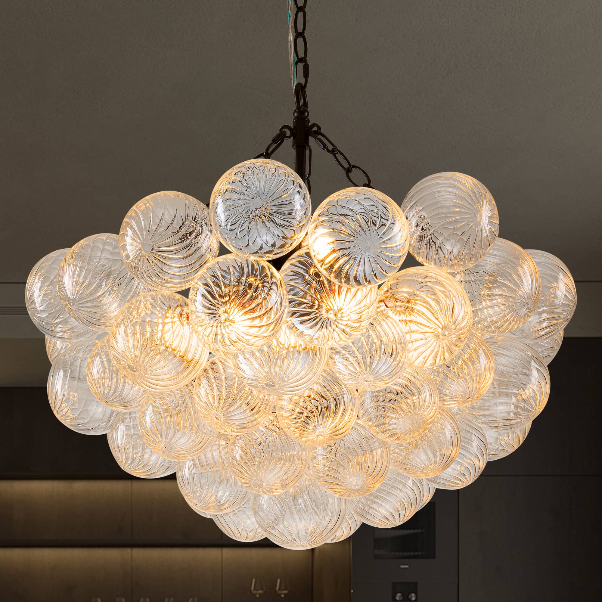 Bubbles Chandelier Clear Swirled Texture Ball Black Frame - BeyPan