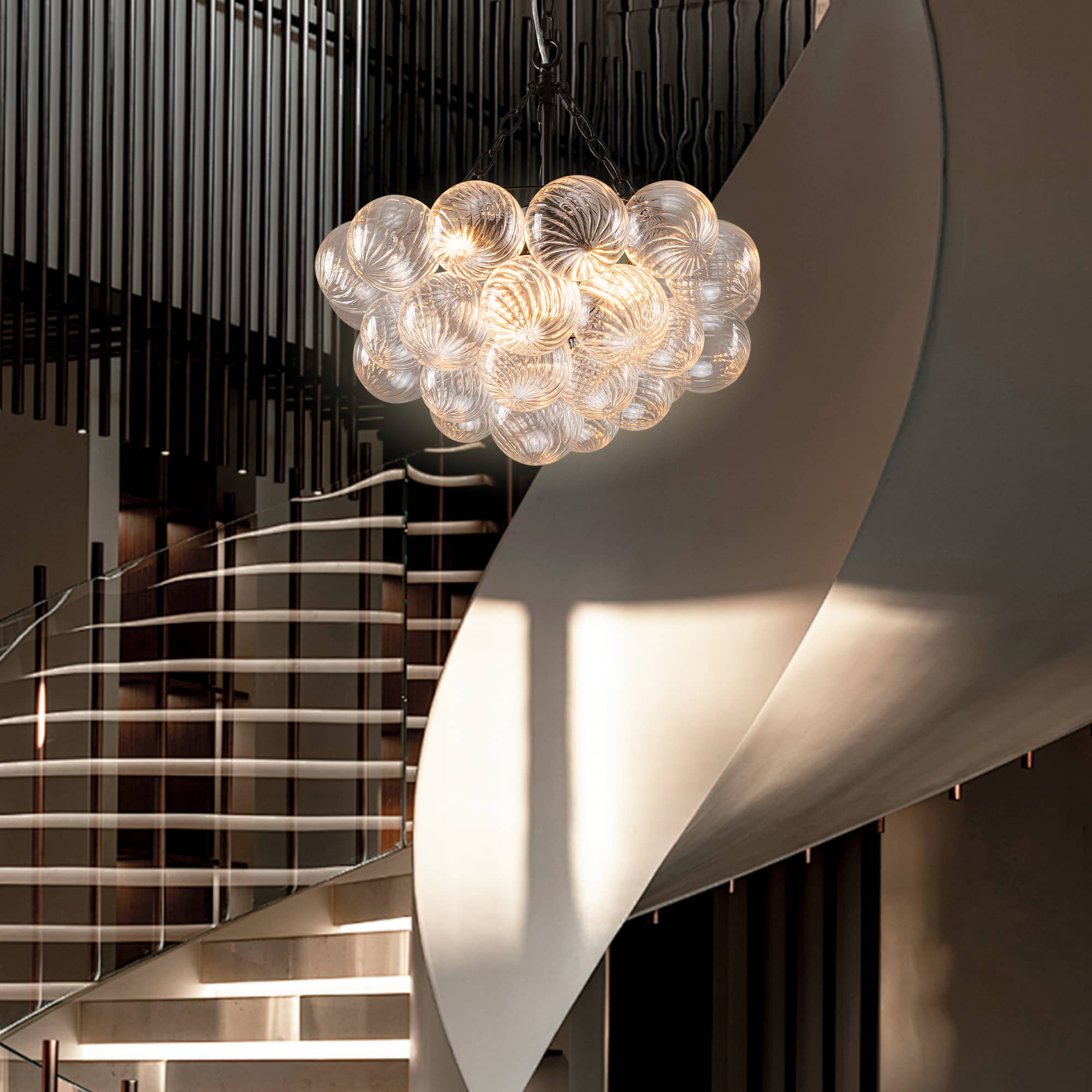 Bubbles Chandelier Clear Swirled Texture Ball Black Frame - BeyPan