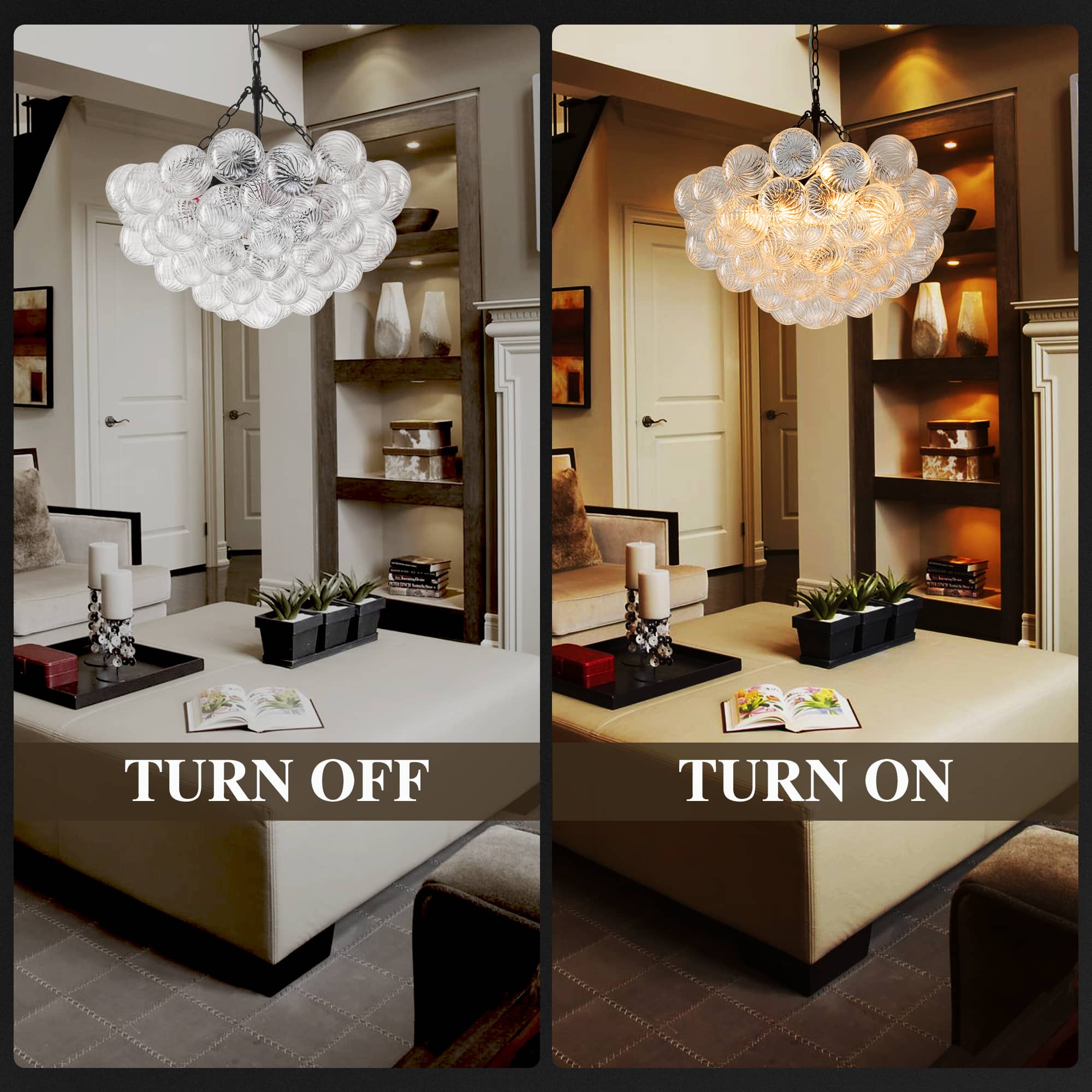 Bubbles Chandelier Clear Swirled Texture Ball Black Frame - BeyPan