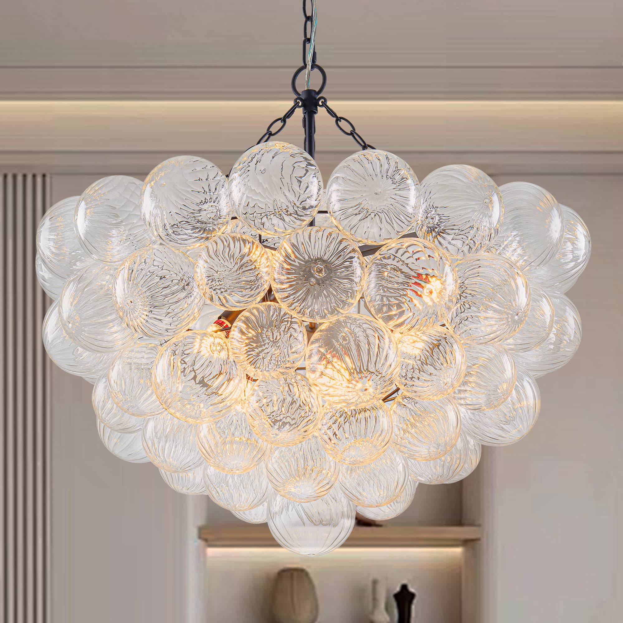 Bubbles Chandelier Clear Swirled Texture Ball Black Frame - BeyPan