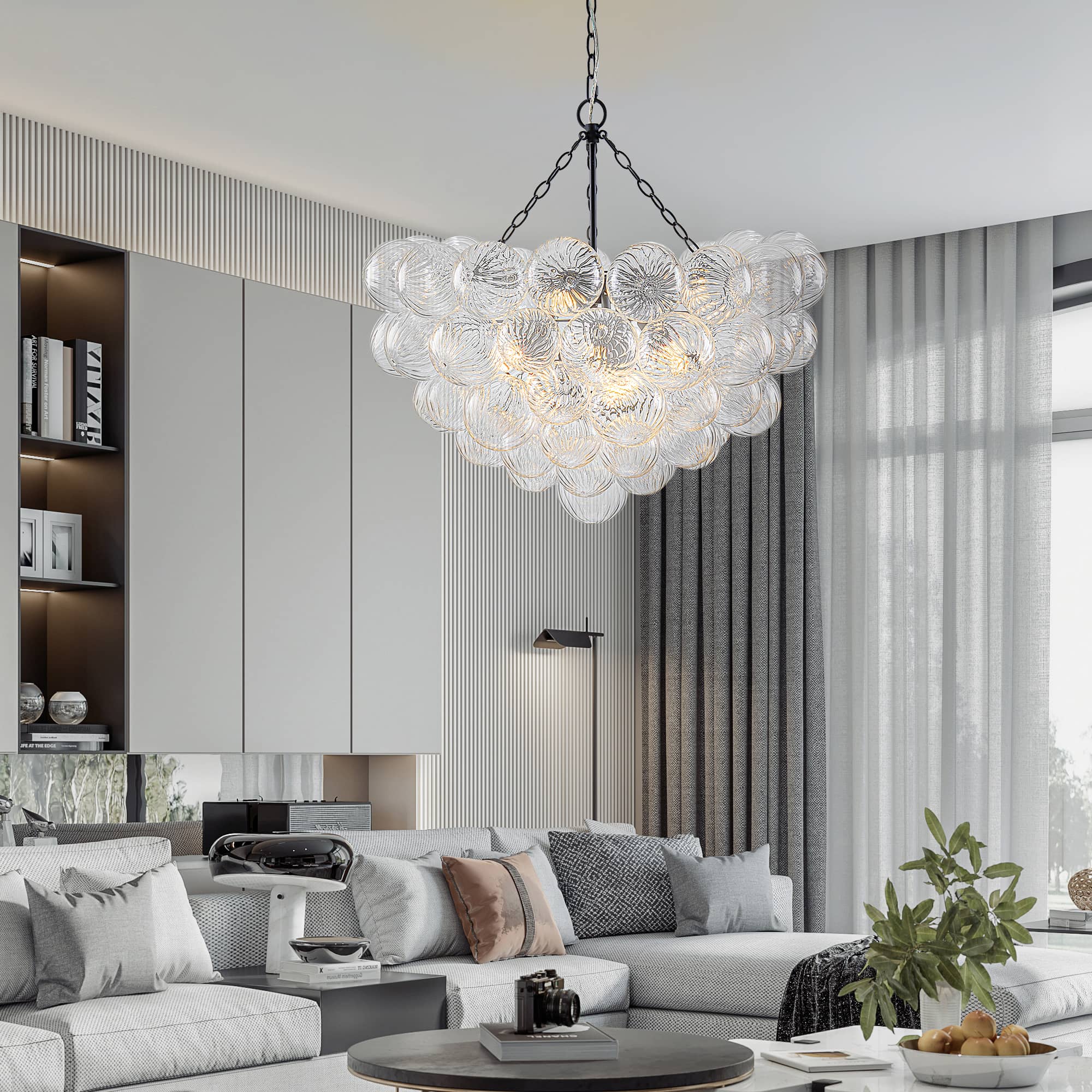 Bubbles Chandelier Clear Swirled Texture Ball Black Frame - BeyPan