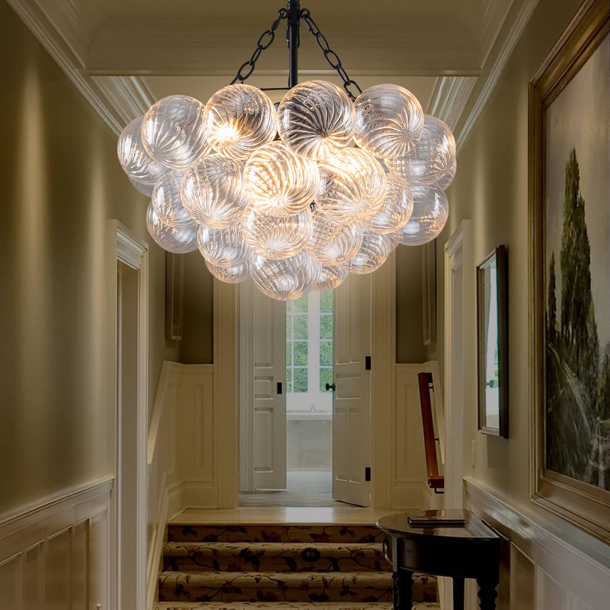 Bubbles Chandelier Clear Swirled Texture Ball Black Frame - BeyPan