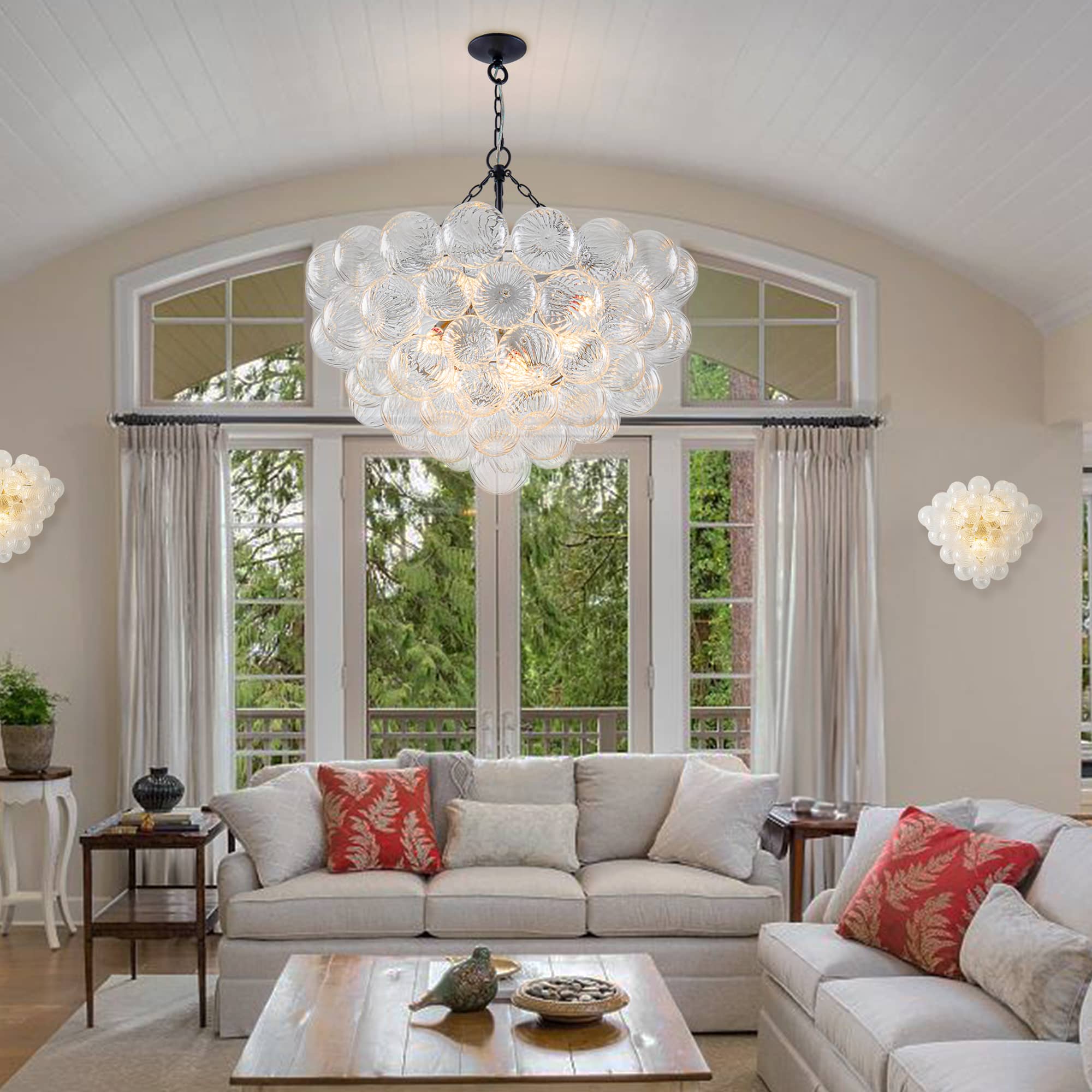 Bubbles Chandelier Clear Swirled Texture Ball Black Frame - BeyPan