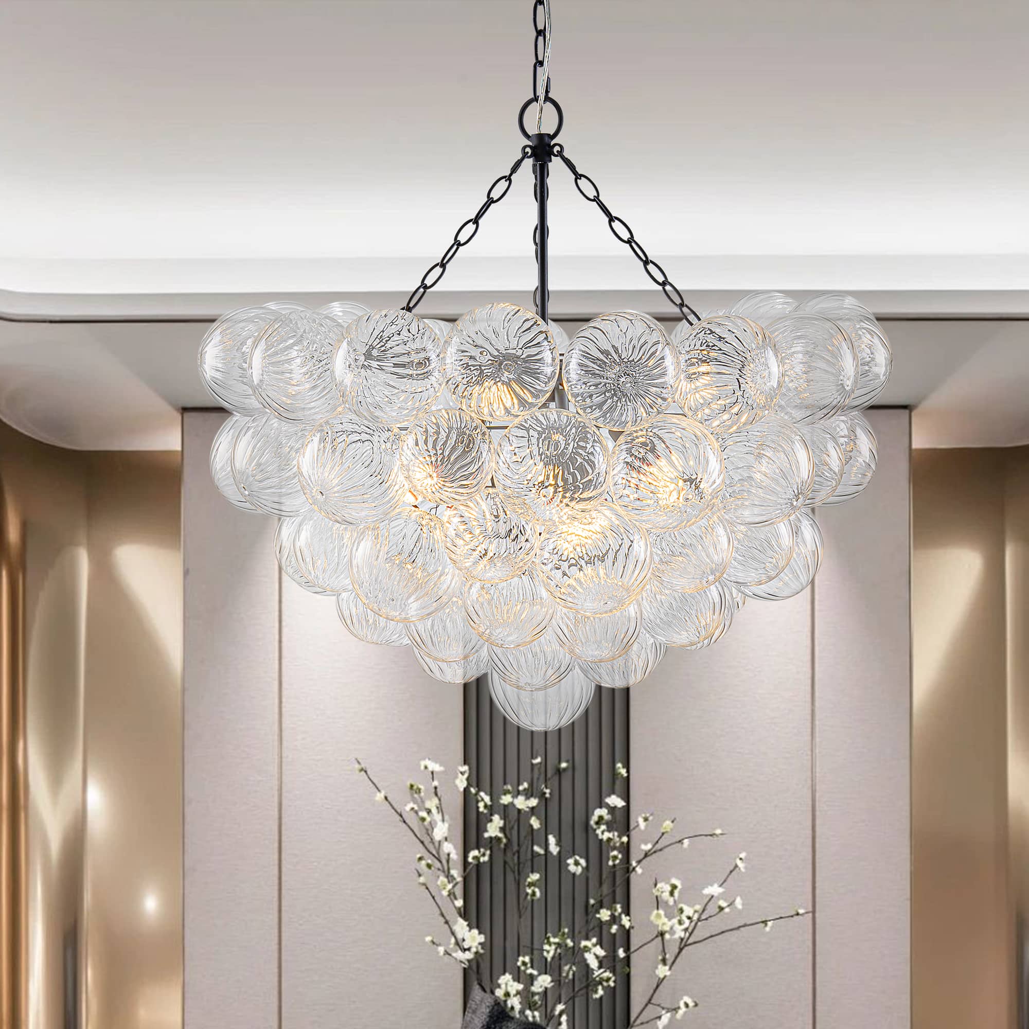 Bubbles Chandelier Clear Swirled Texture Ball Black Frame - BeyPan
