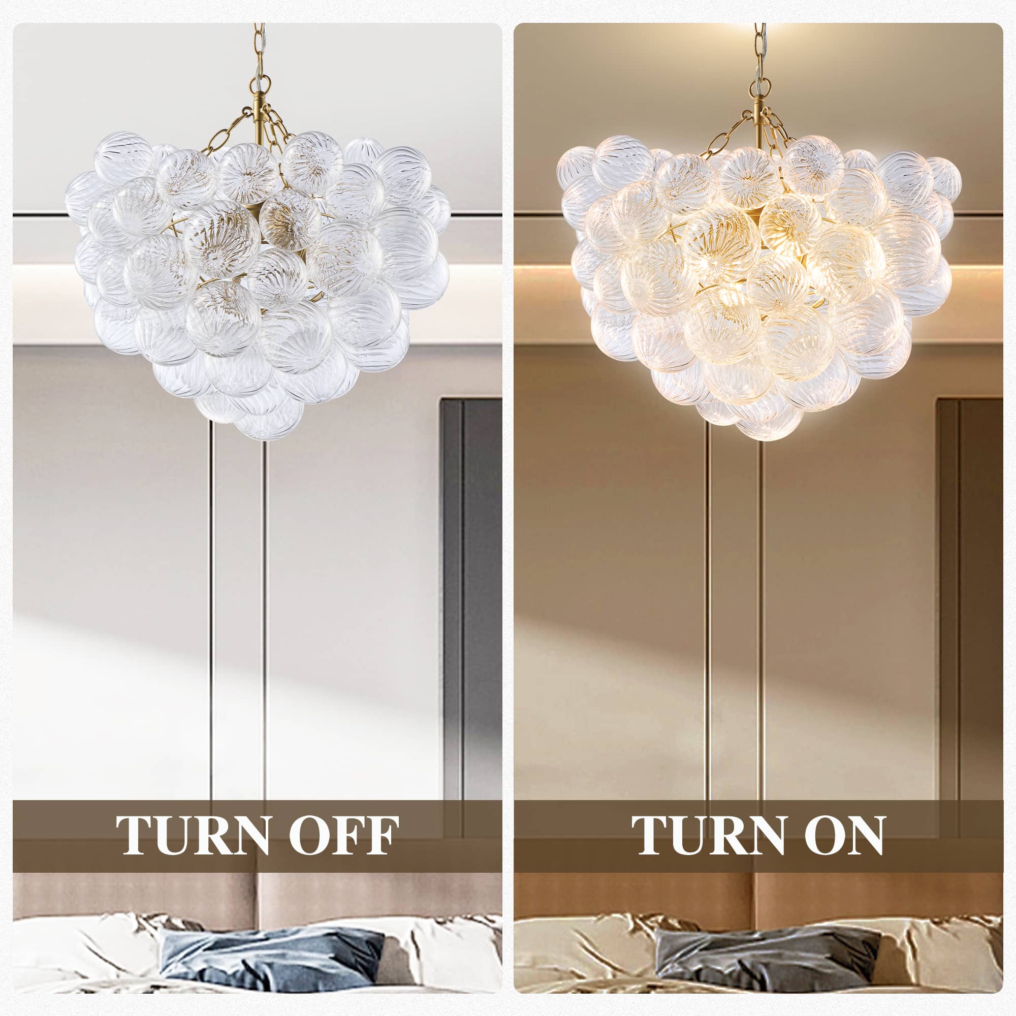 Bubbles Chandelier Clear Swirled Texture Ball Gold Frame - BeyPan
