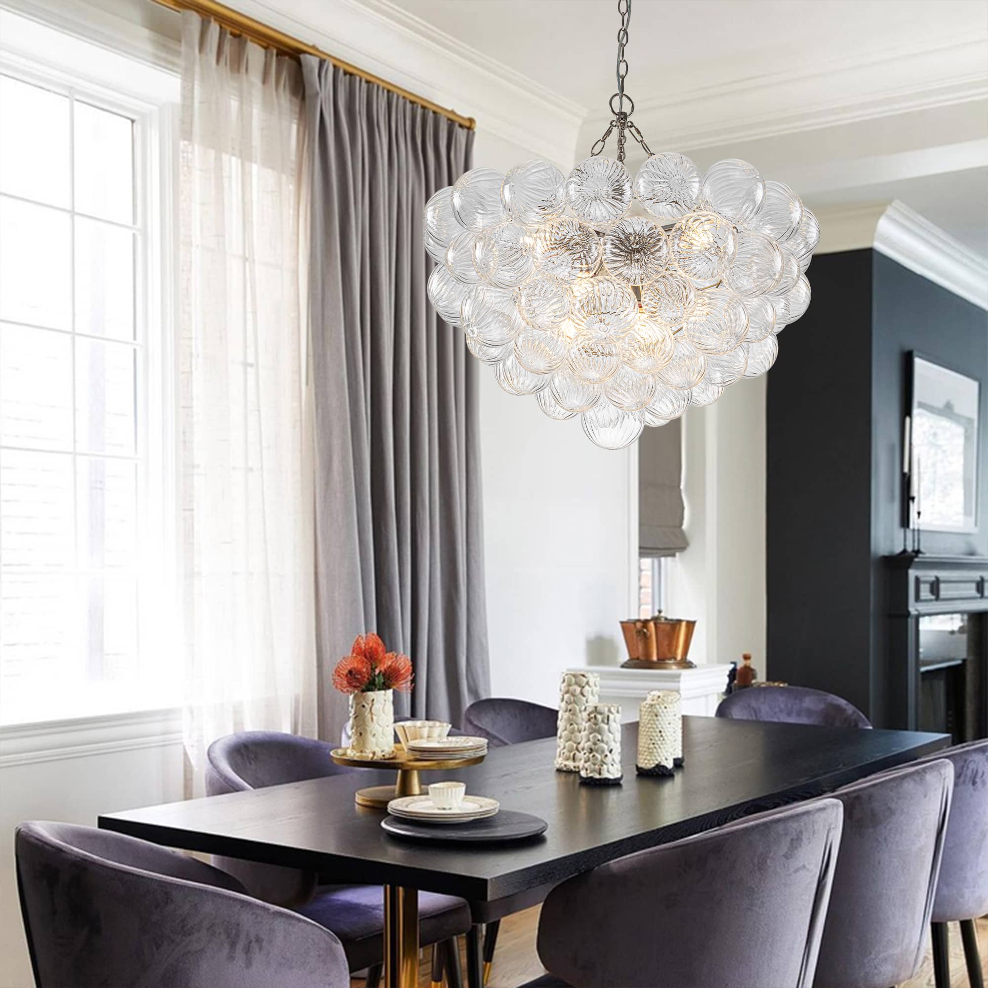 Bubbles Chandelier Clear Swirled Texture Ball Nickel Frame - BeyPan