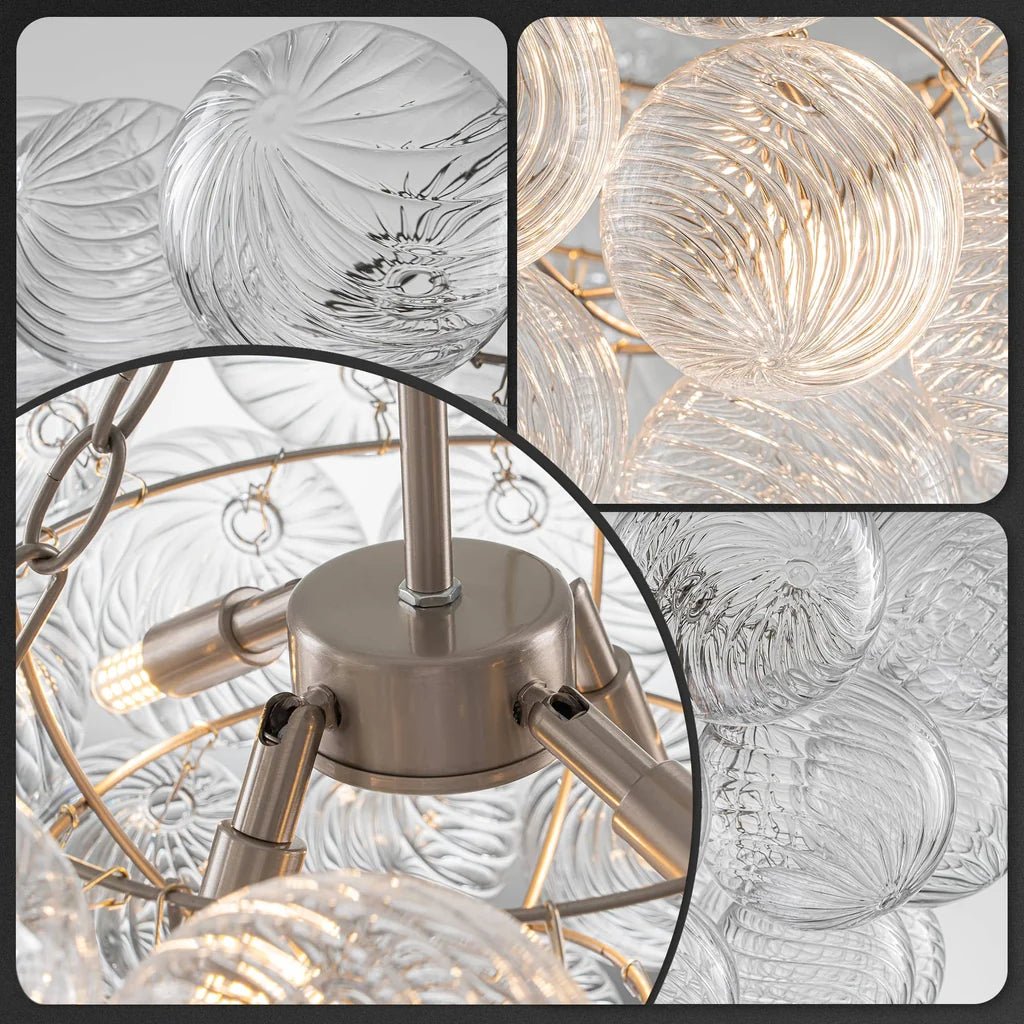 Bubbles Chandelier Clear Swirled Texture Ball Nickel Frame - BeyPan