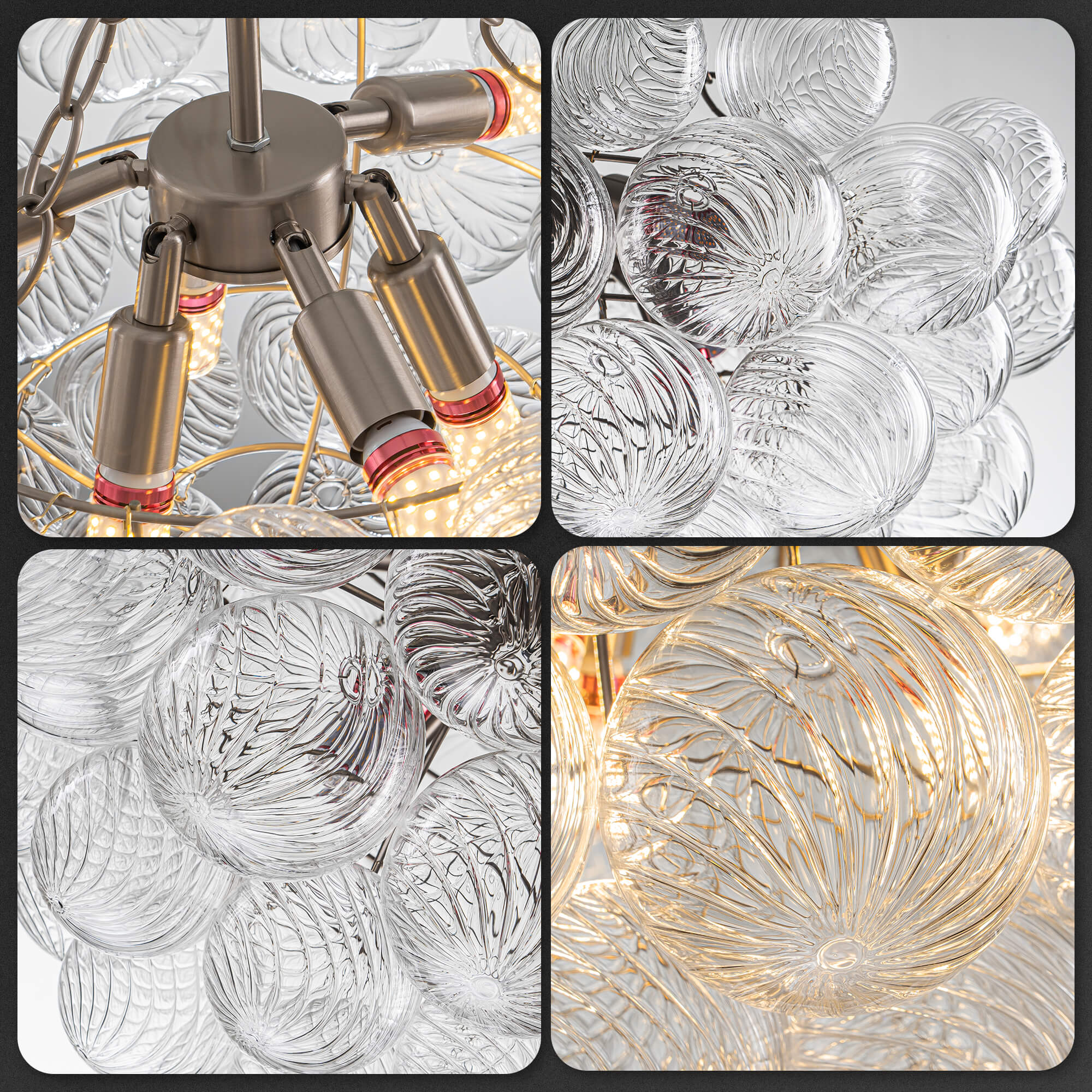 Bubbles Chandelier Clear Swirled Texture Ball Nickel Frame - BeyPan