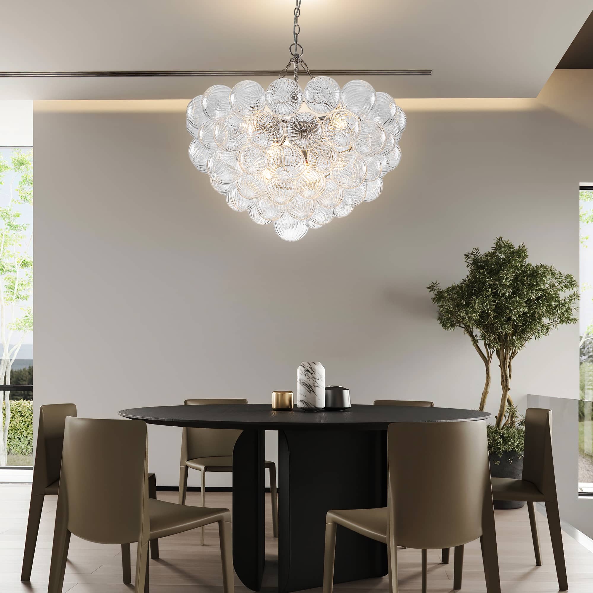 Bubbles Chandelier Clear Swirled Texture Ball Nickel Frame - BeyPan