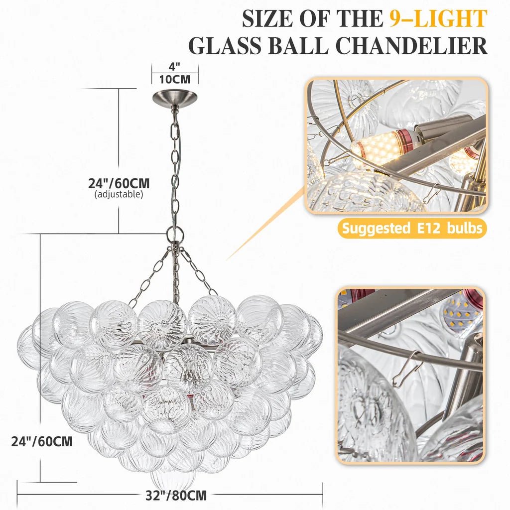 Bubbles Chandelier Clear Swirled Texture Ball Nickel Frame - BeyPan
