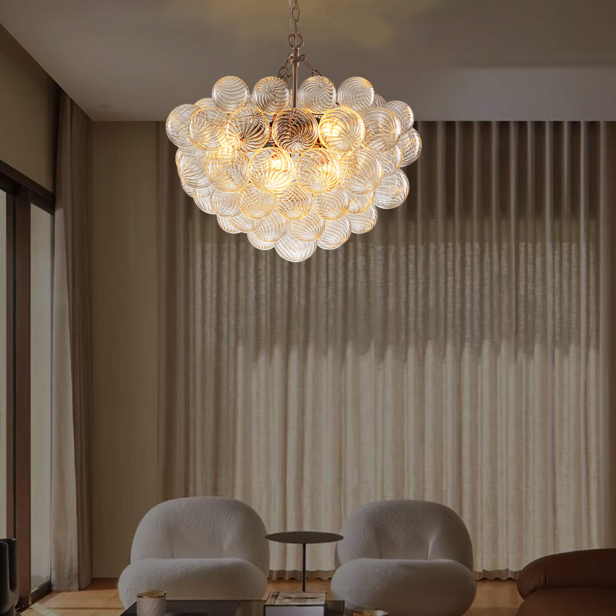 Bubbles Chandelier Clear Swirled Texture Ball Nickel Frame - BeyPan