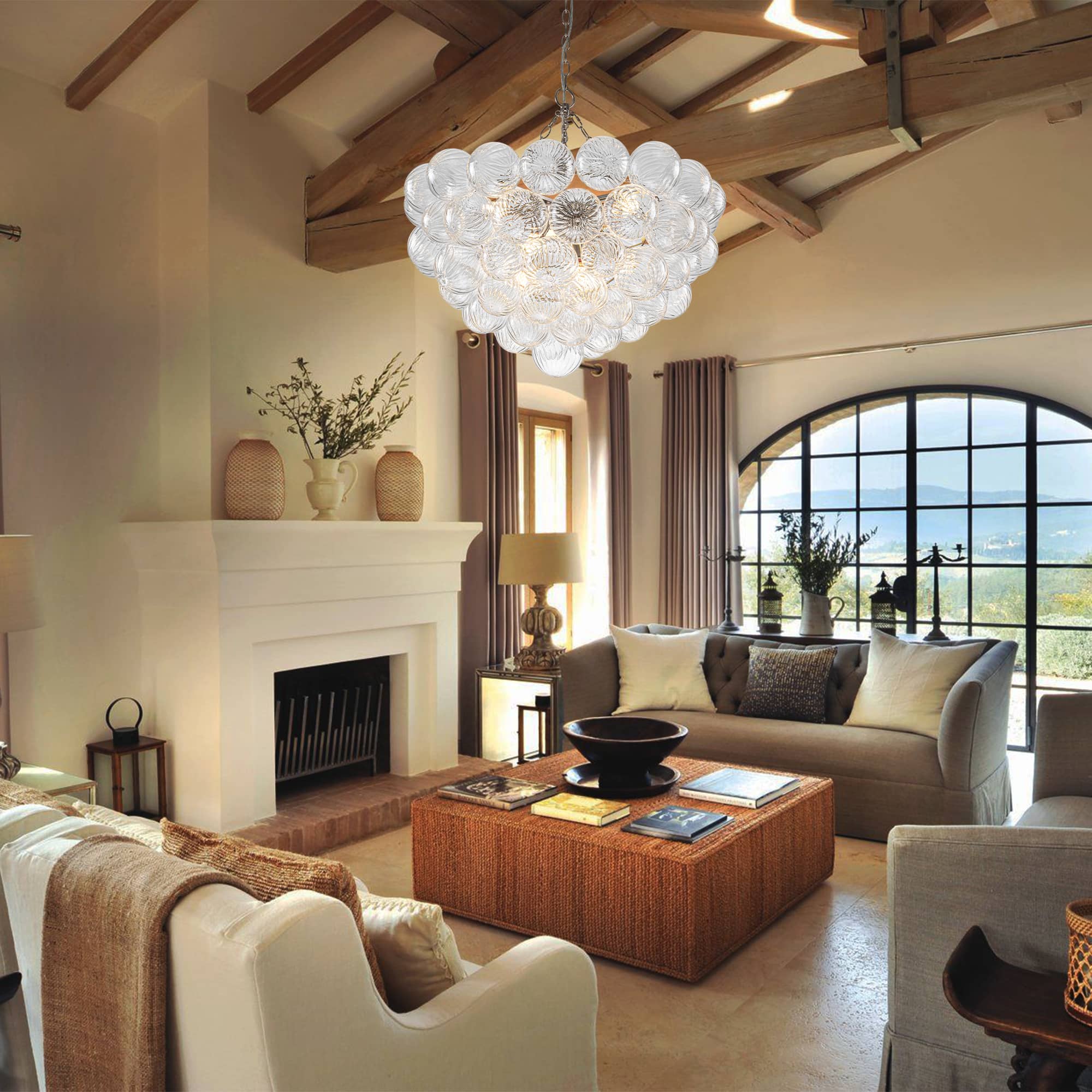 Bubbles Chandelier Clear Swirled Texture Ball Nickel Frame - BeyPan