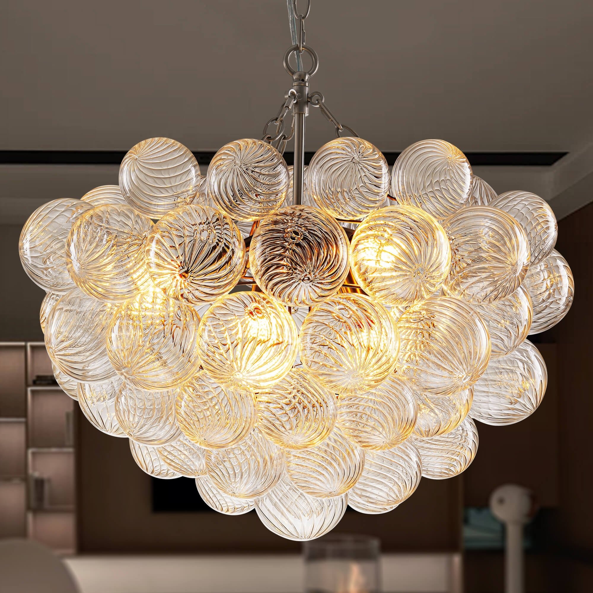 Bubbles Chandelier Clear Swirled Texture Ball Nickel Frame - BeyPan Hauptbild