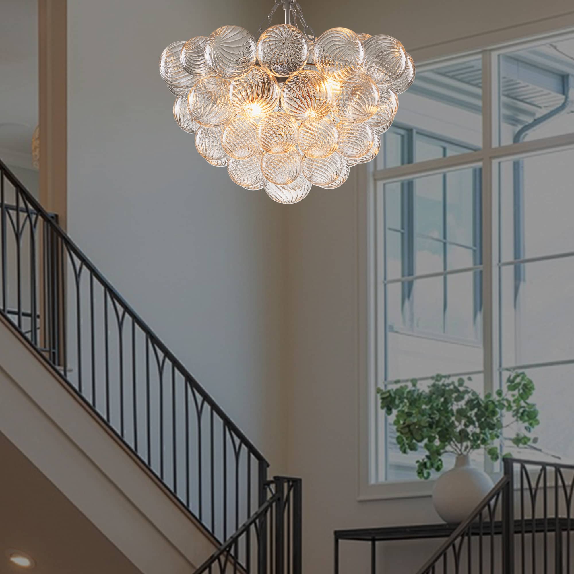 Bubbles Chandelier Clear Swirled Texture Ball Nickel Frame - BeyPan