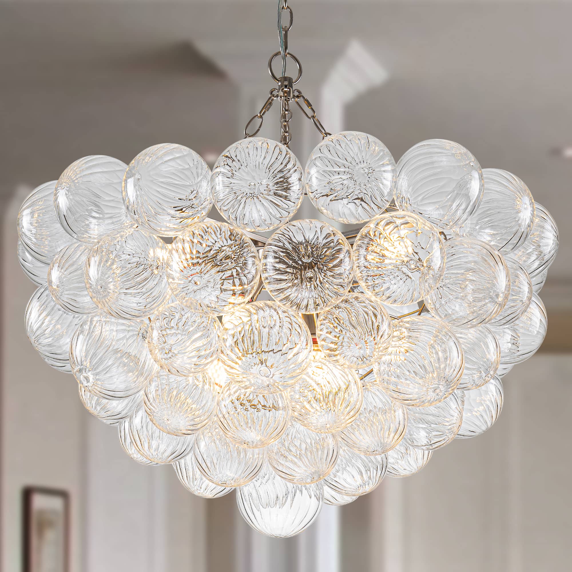 Bubbles Chandelier Clear Swirled Texture Ball Nickel Frame - BeyPan