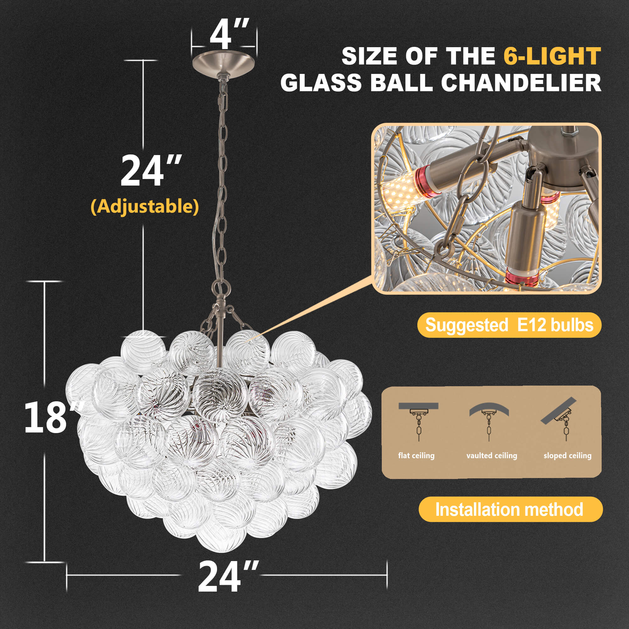 Bubbles Chandelier Clear Swirled Texture Ball Nickel Frame - BeyPan
