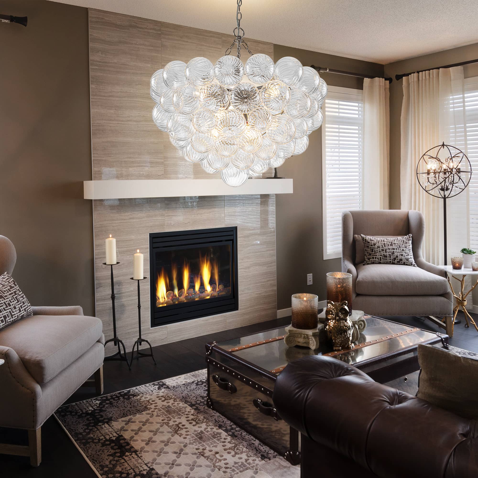 Bubbles Chandelier Clear Swirled Texture Ball Nickel Frame - BeyPan