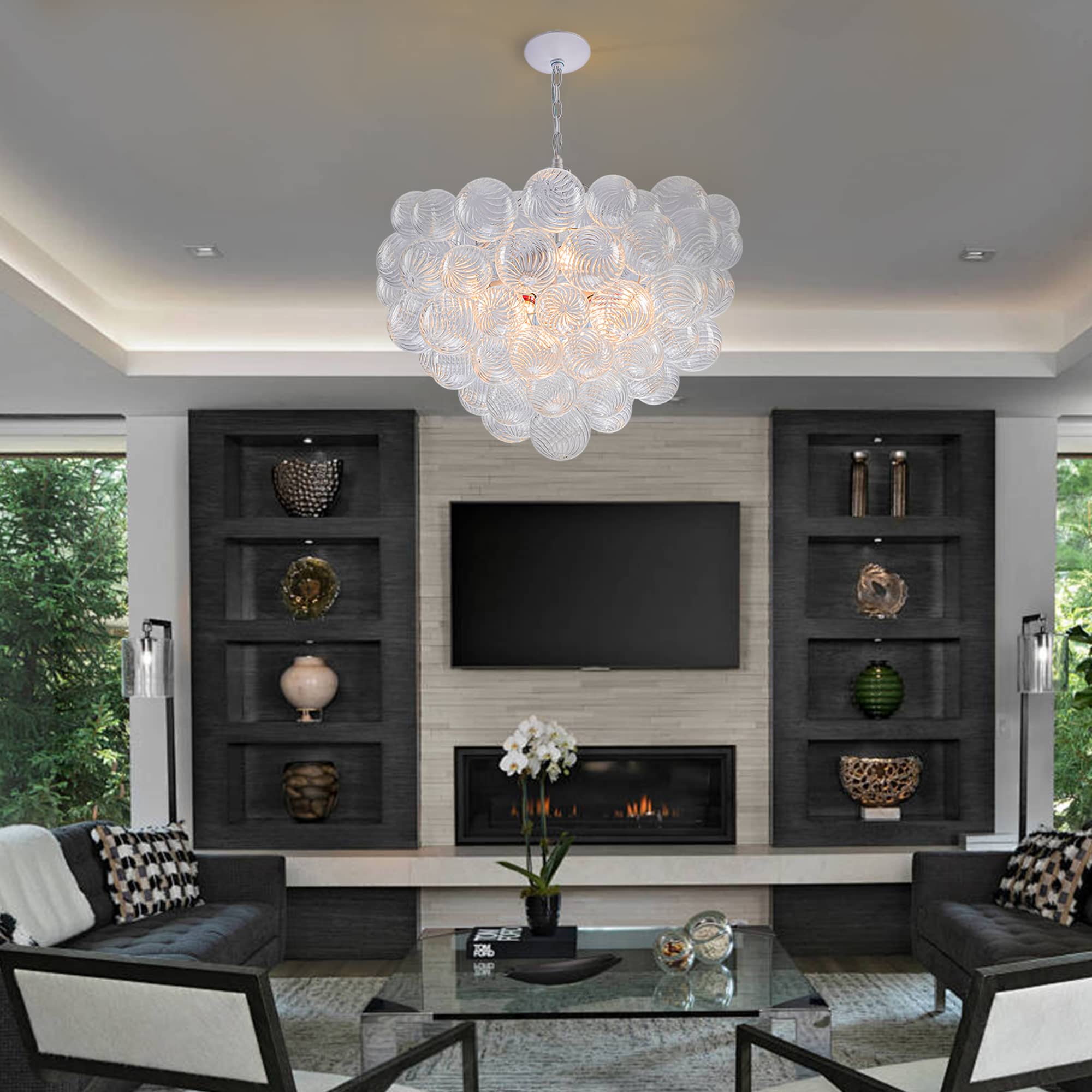 Bubbles Chandelier Clear Swirled Texture Ball White Frame - BeyPan