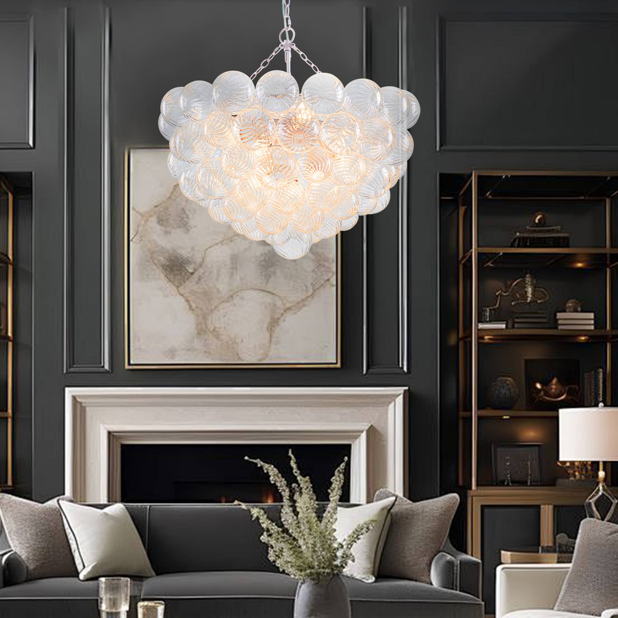 Bubbles Chandelier Clear Swirled Texture Ball White Frame - BeyPan