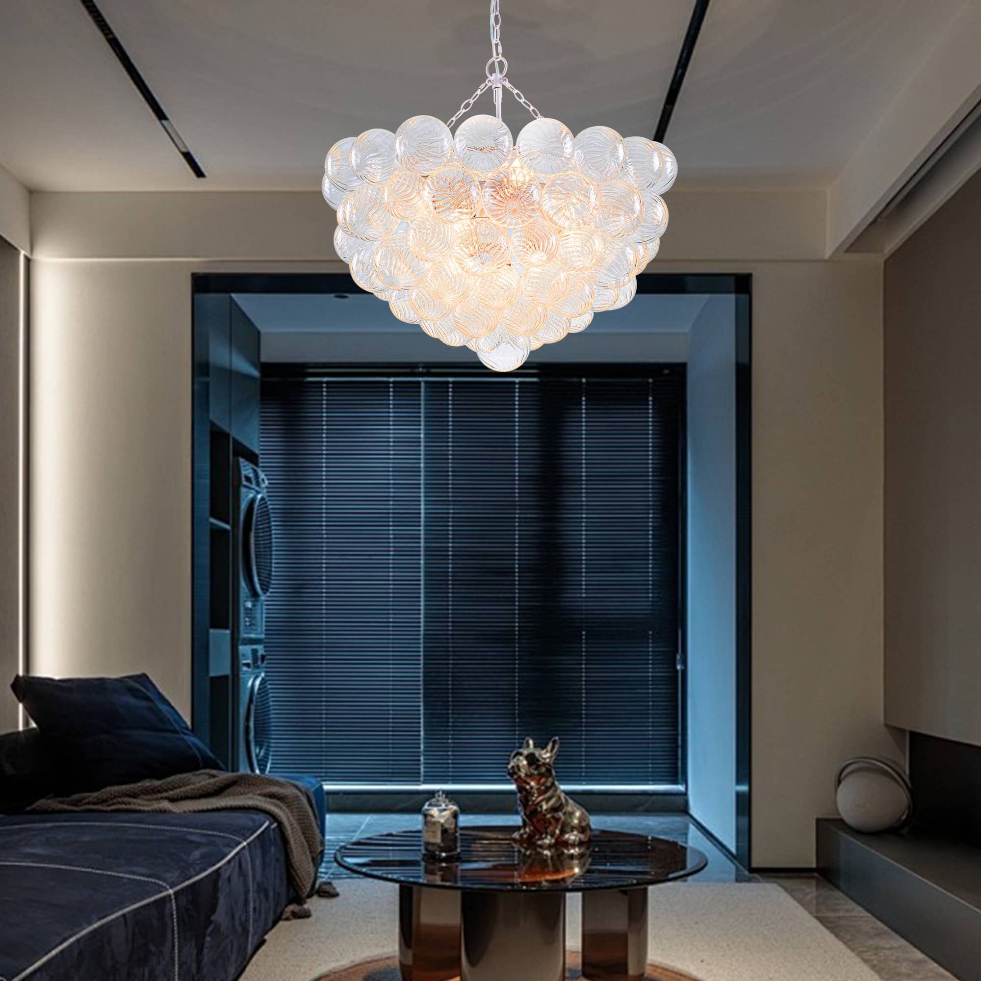 Bubbles Chandelier Clear Swirled Texture Ball White Frame - BeyPan