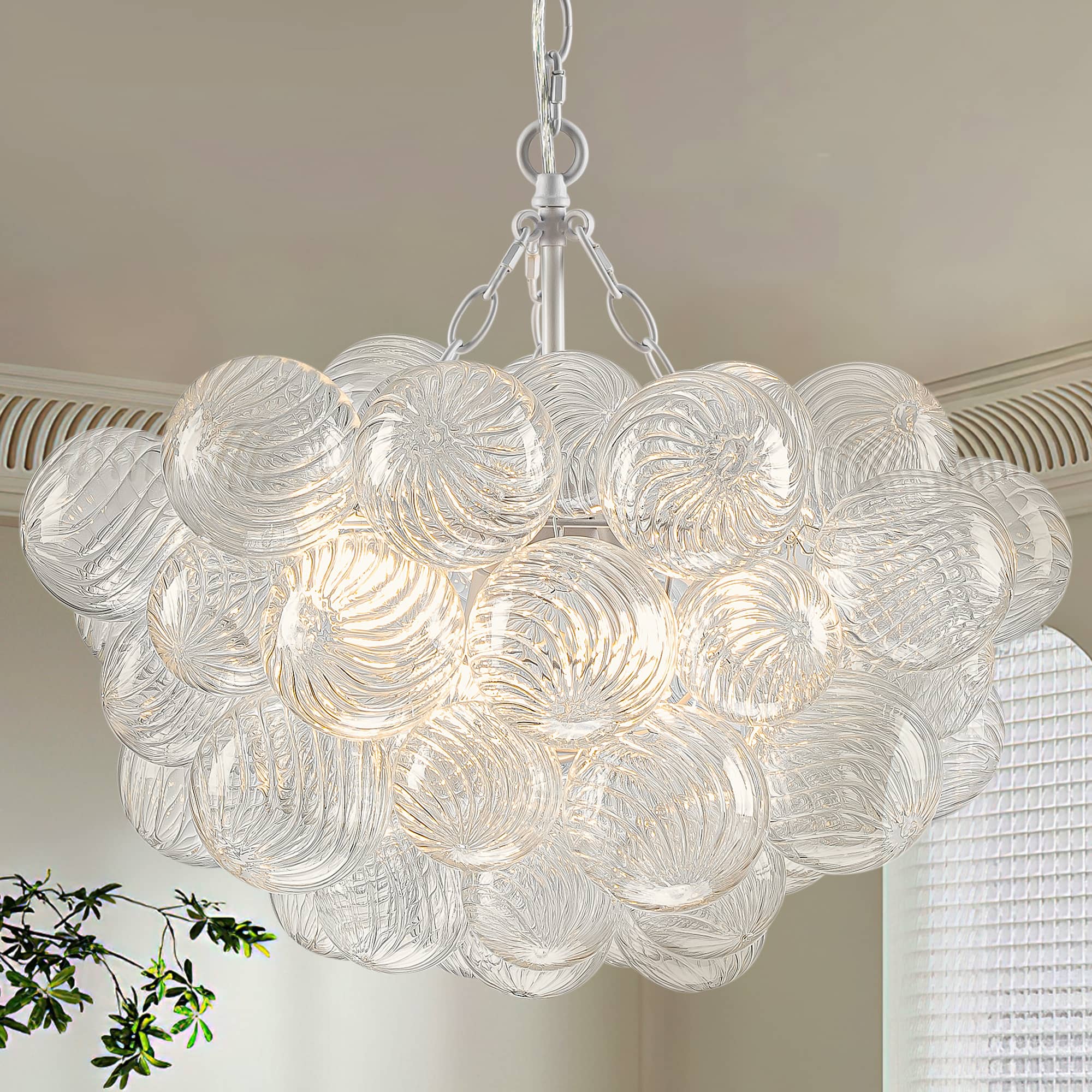 Bubbles Chandelier Clear Swirled Texture Ball White Frame - BeyPan