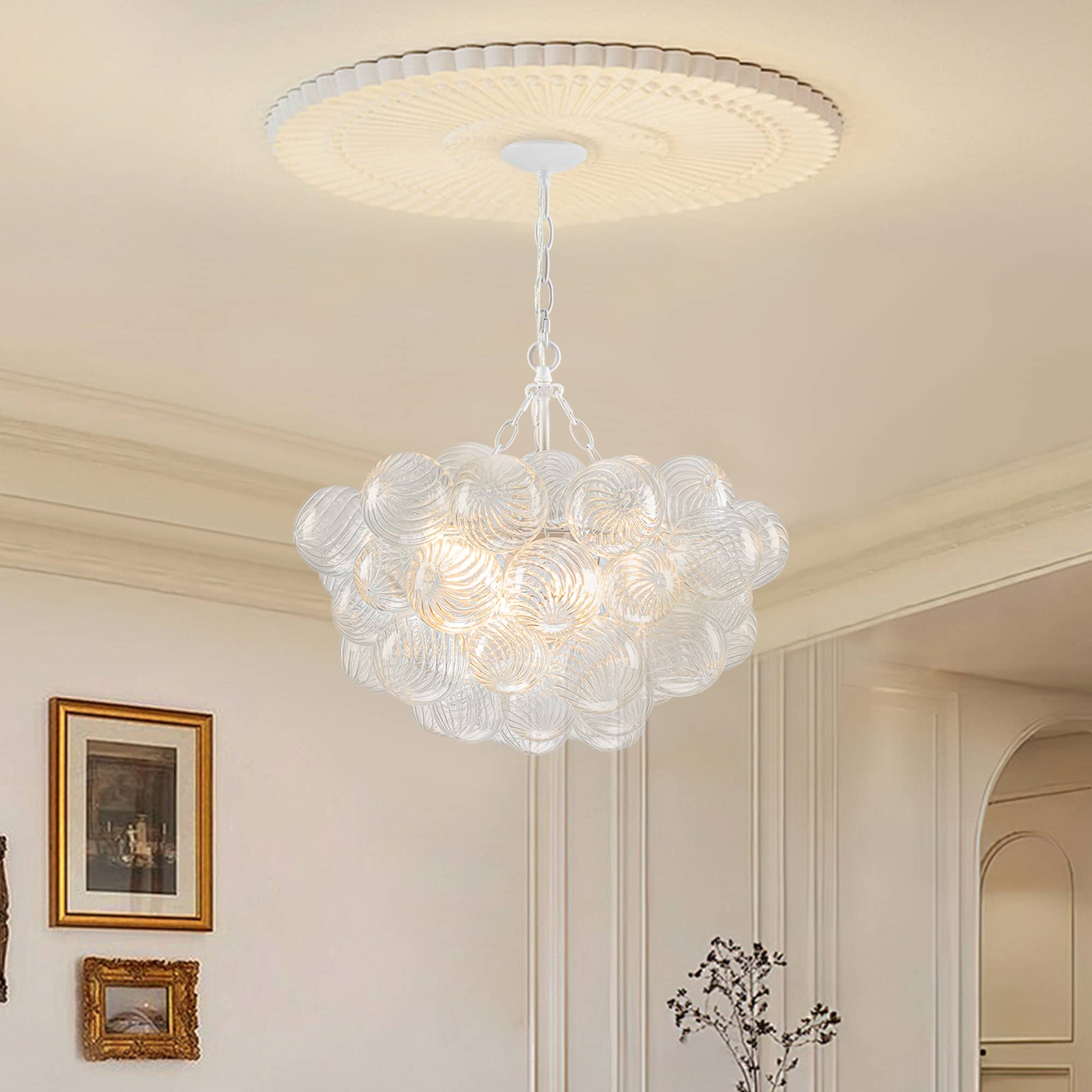 Bubbles Chandelier Clear Swirled Texture Ball White Frame - BeyPan