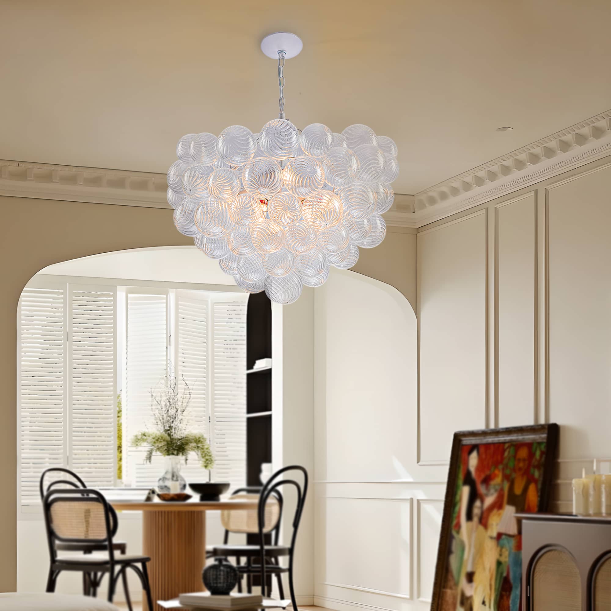 Bubbles Chandelier Clear Swirled Texture Ball White Frame - BeyPan