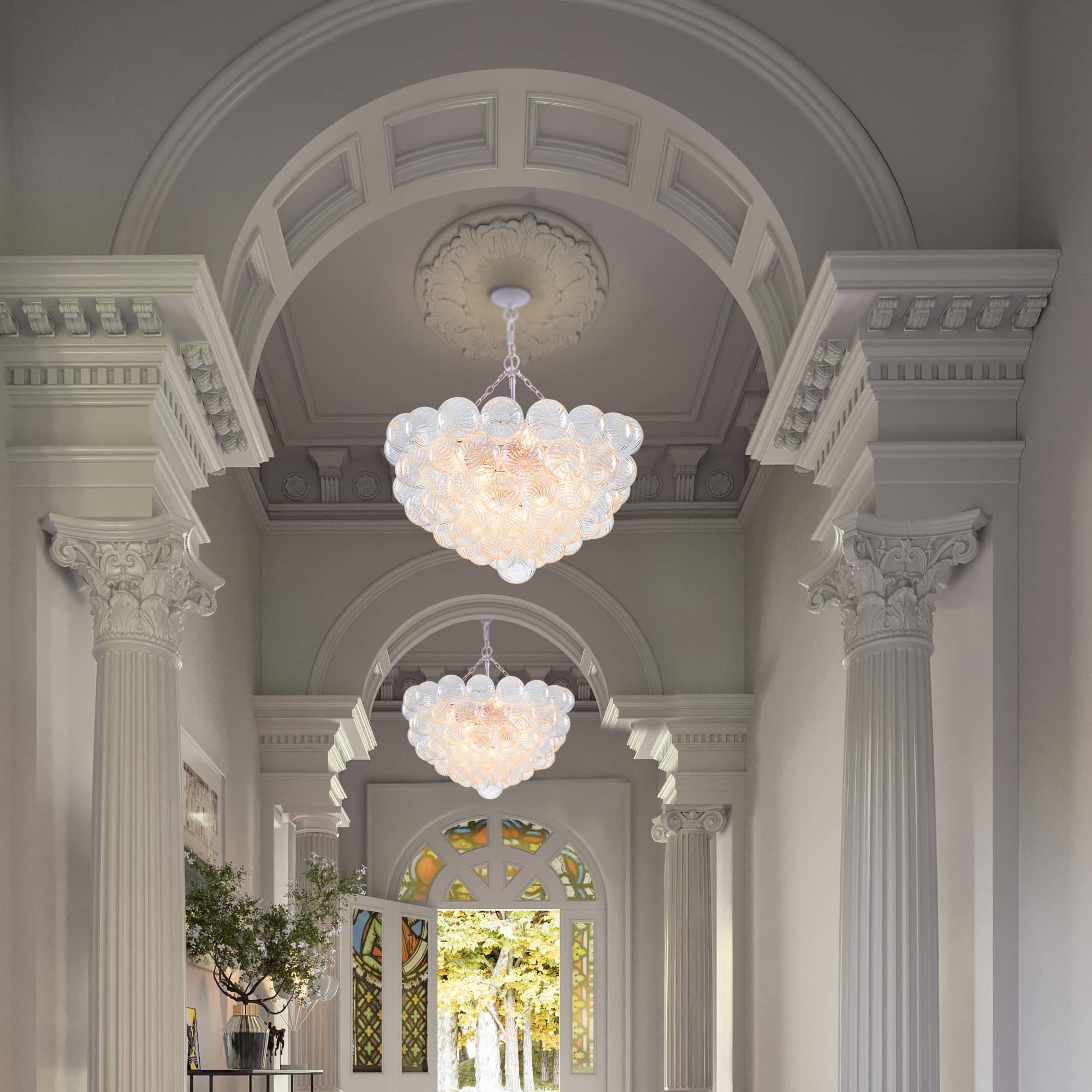 Bubbles Chandelier Clear Swirled Texture Ball White Frame - BeyPan