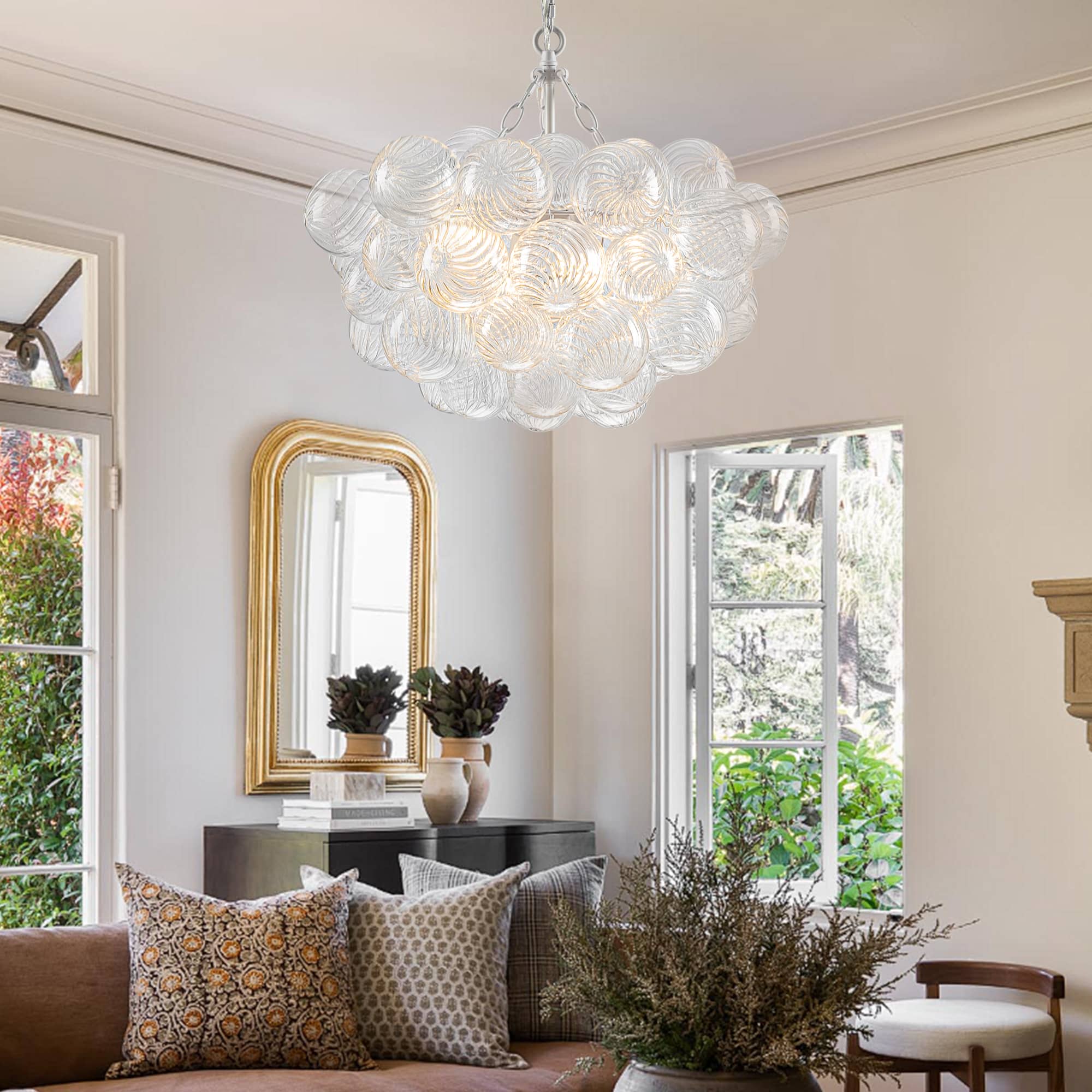 Bubbles Chandelier Clear Swirled Texture Ball White Frame - BeyPan