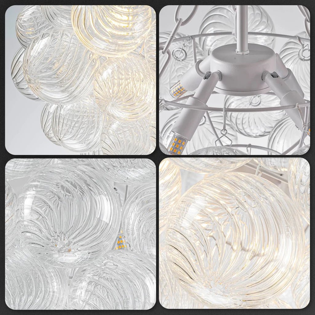 Bubbles Chandelier Clear Swirled Texture Ball White Frame - BeyPan