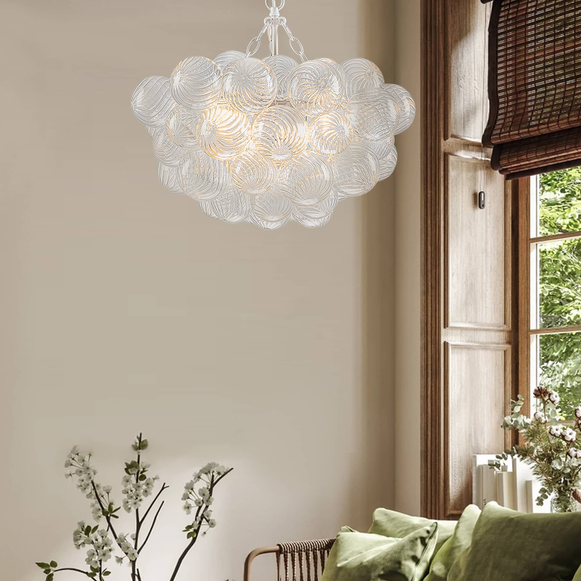 Bubbles Chandelier Clear Swirled Texture Ball White Frame - BeyPan