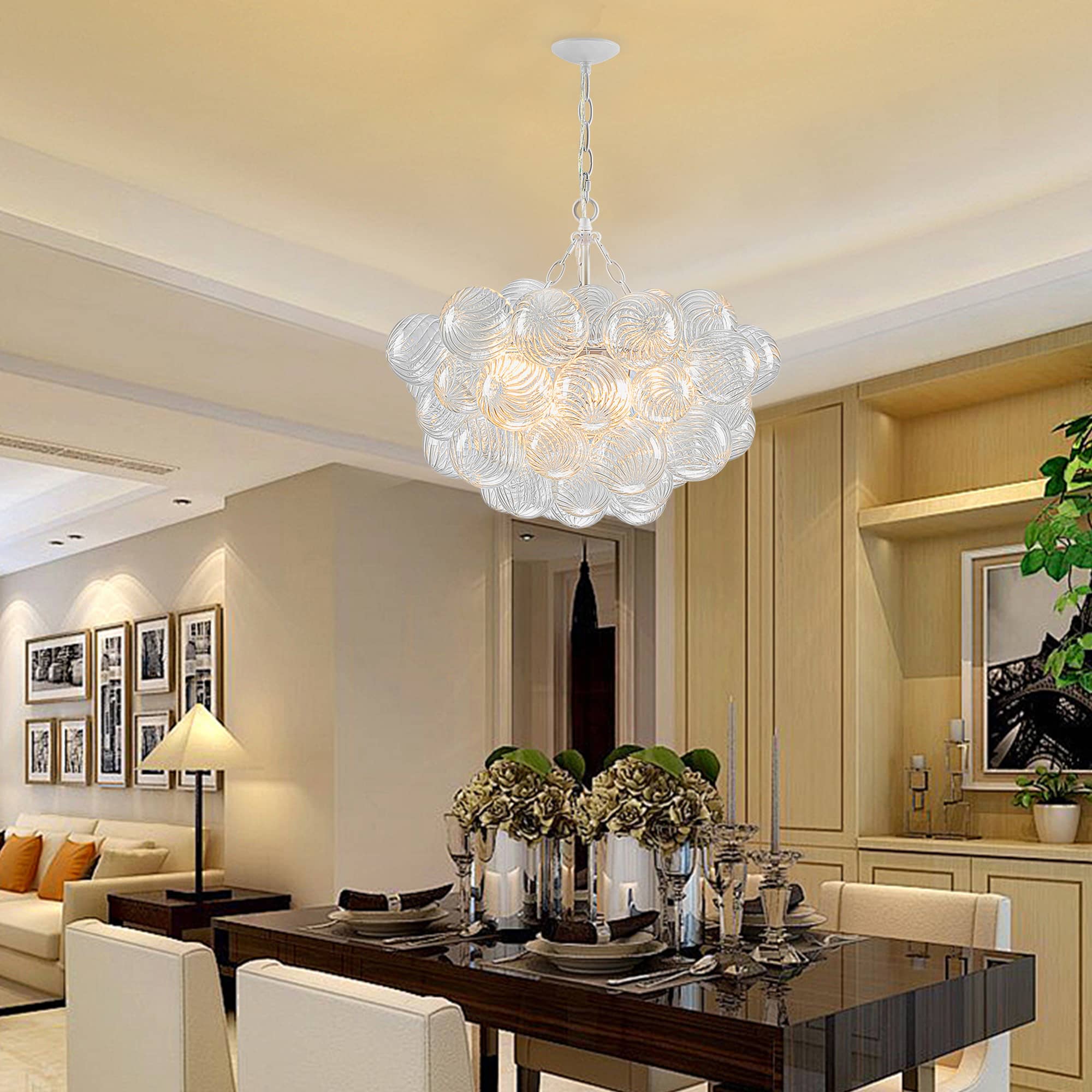 Bubbles Chandelier Clear Swirled Texture Ball White Frame - BeyPan