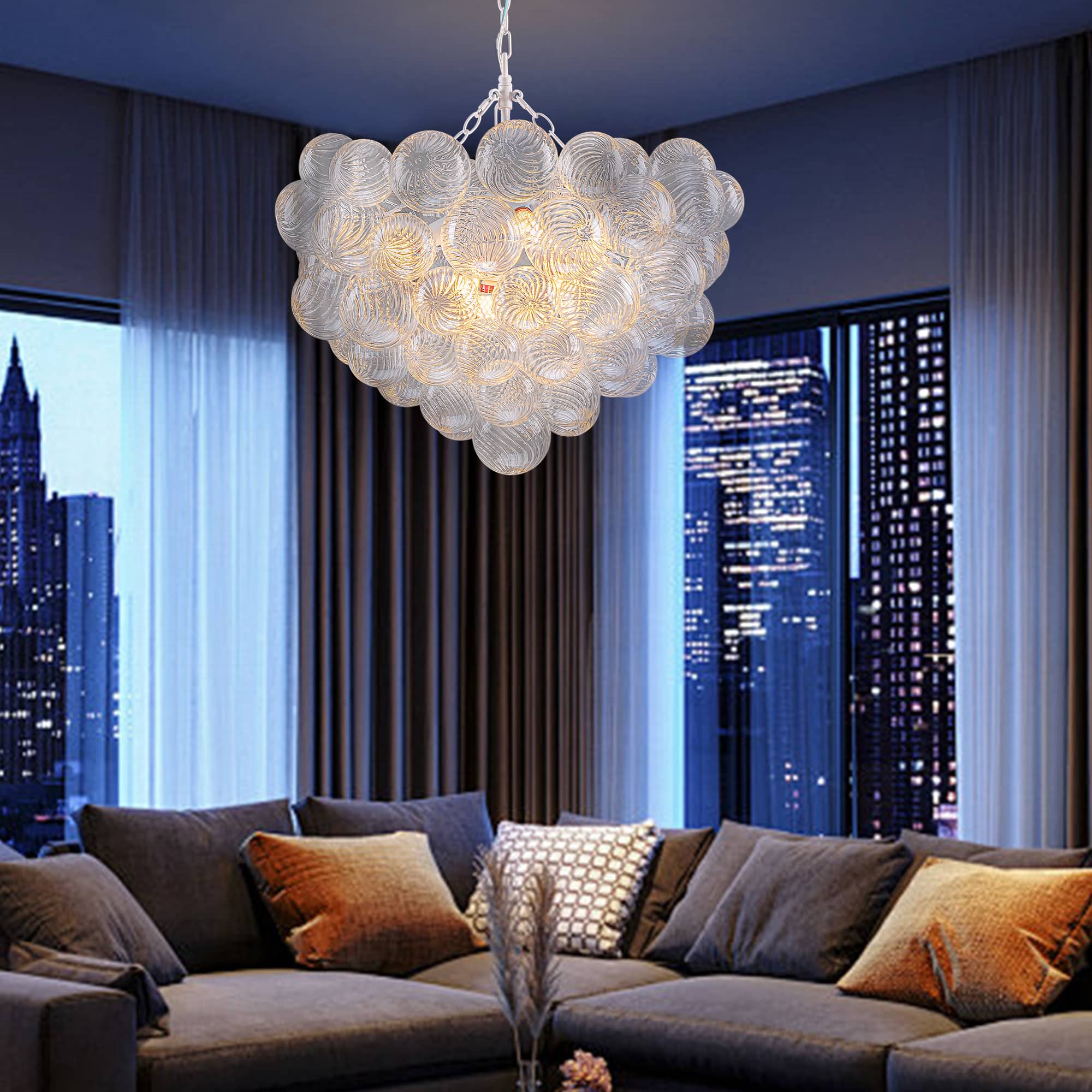Bubbles Chandelier Clear Swirled Texture Ball White Frame - BeyPan