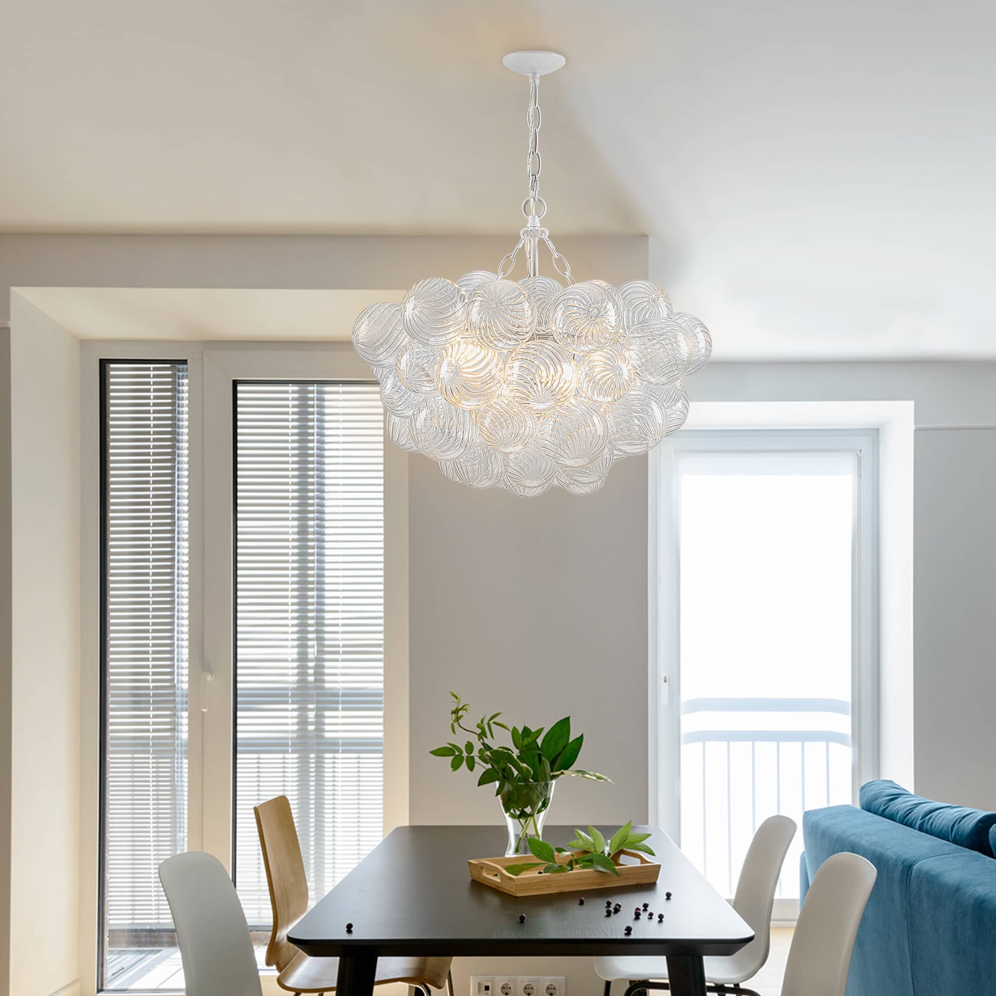 Bubbles Chandelier Clear Swirled Texture Ball White Frame - BeyPan