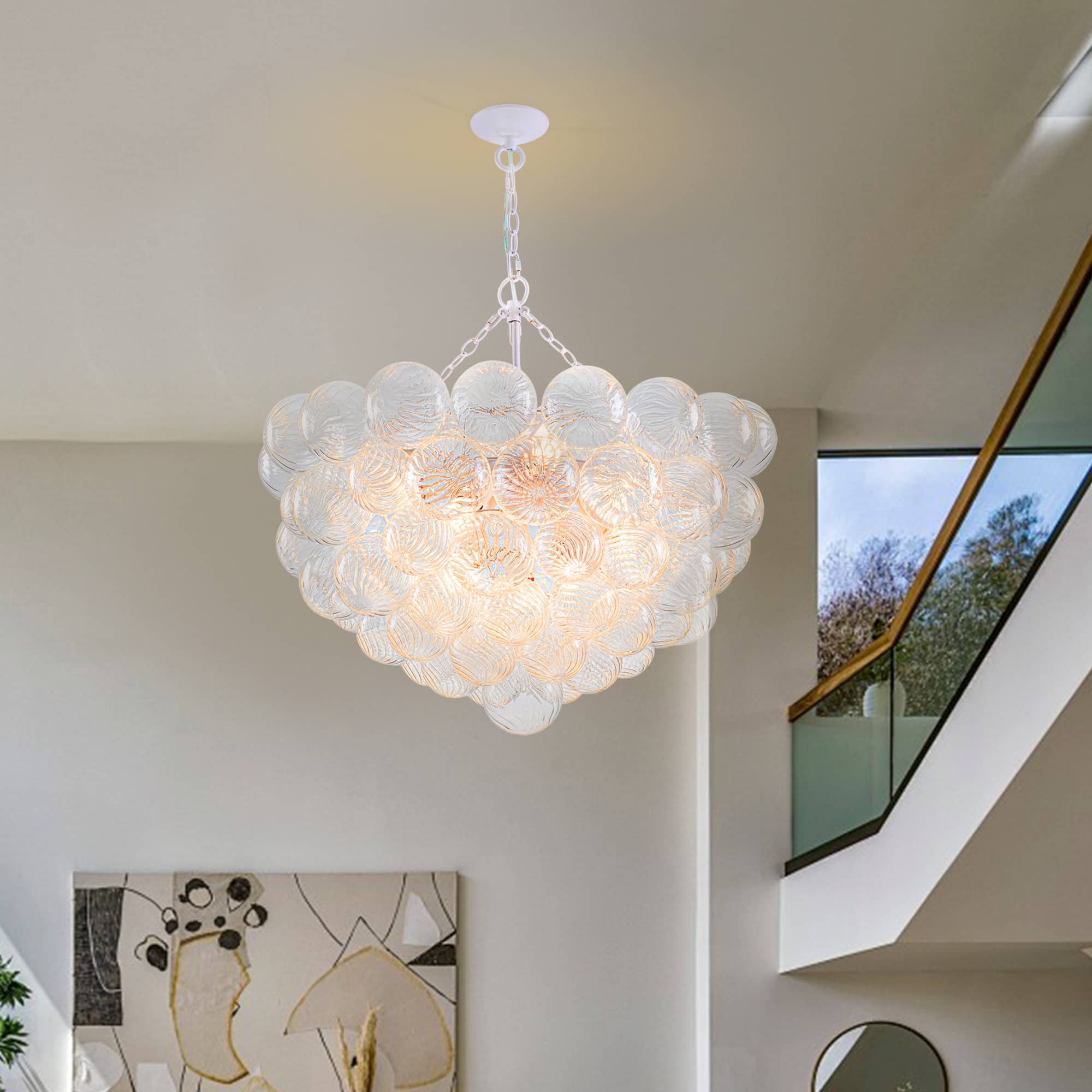 Bubbles Chandelier Clear Swirled Texture Ball White Frame - BeyPan