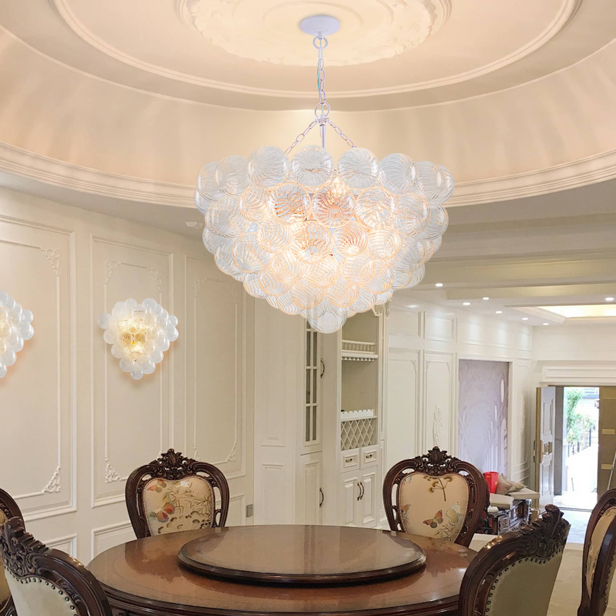 Bubbles Chandelier Clear Swirled Texture Ball White Frame - BeyPan