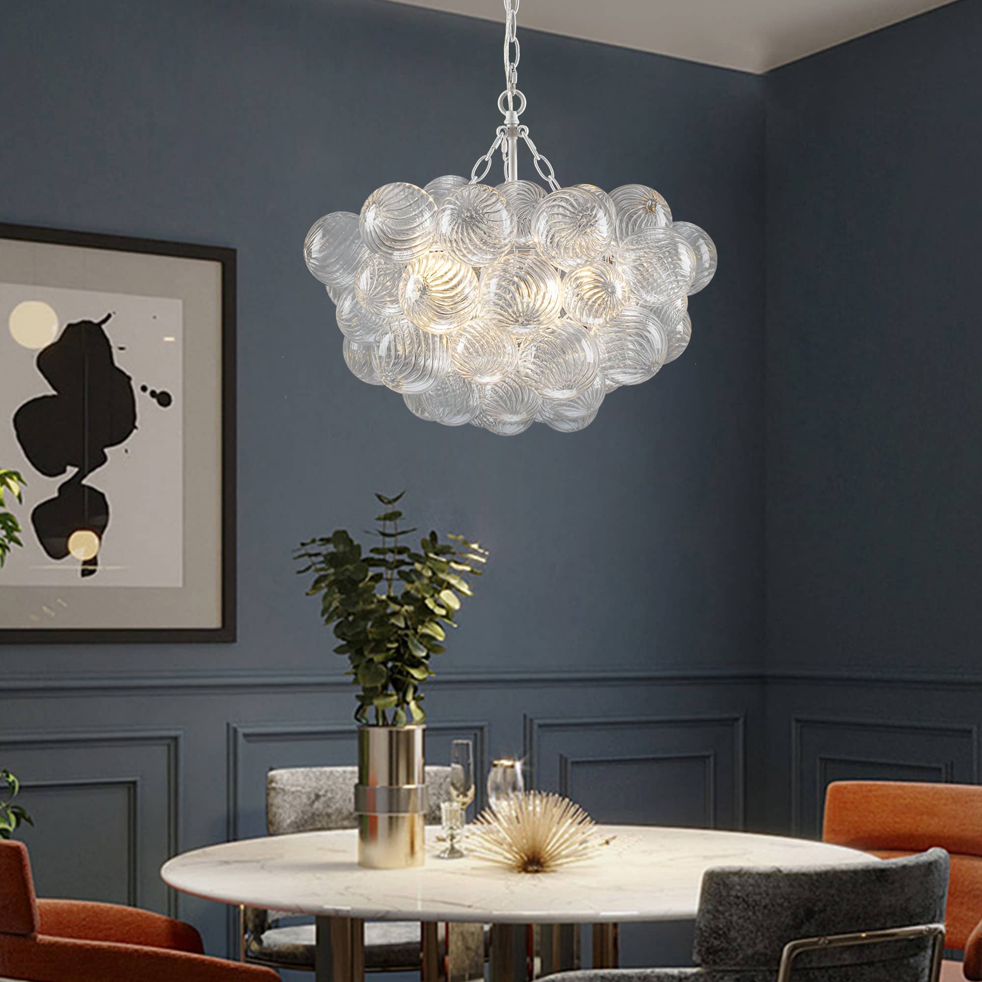 Bubbles Chandelier Clear Swirled Texture Ball White Frame - BeyPan