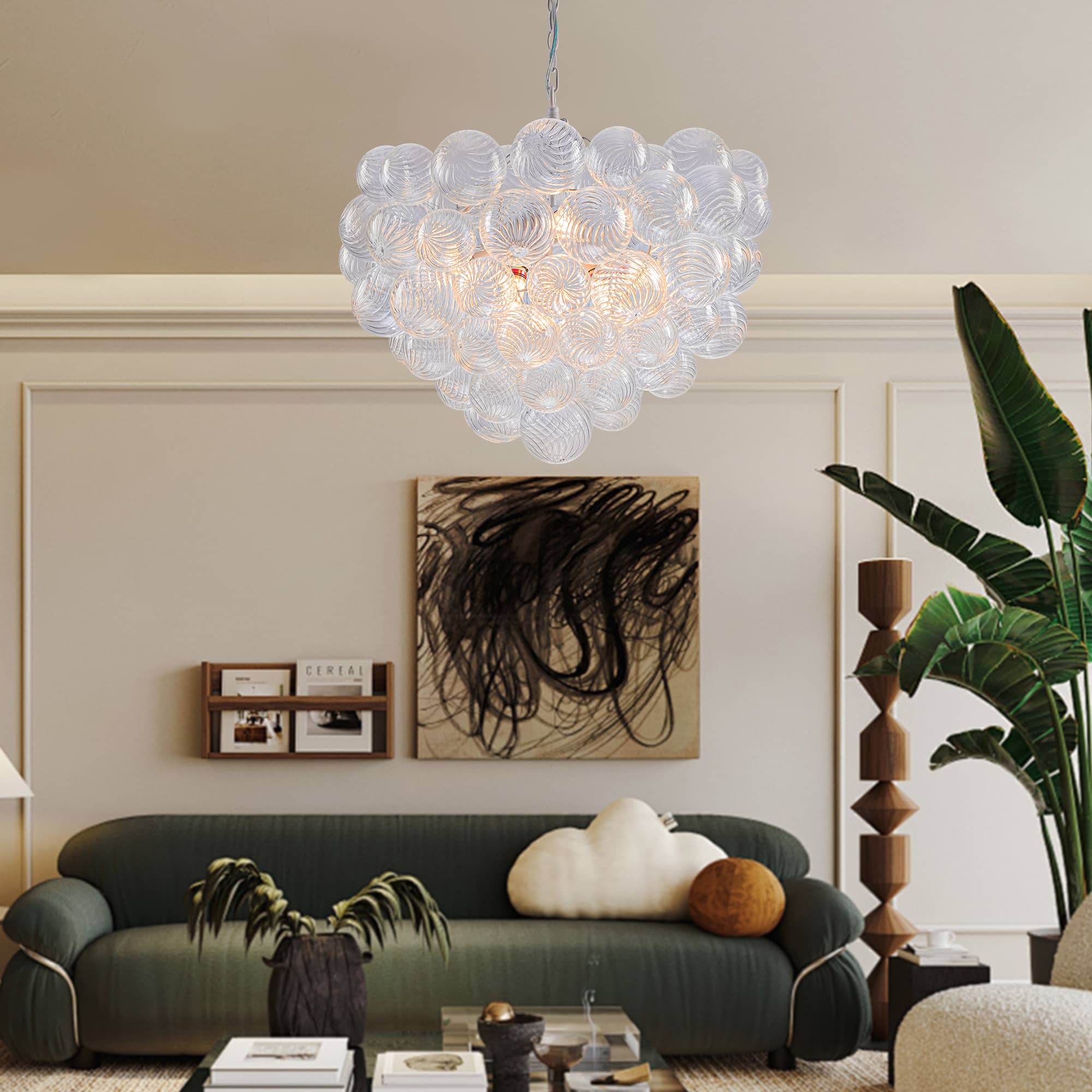 Bubbles Chandelier Clear Swirled Texture Ball White Frame - BeyPan