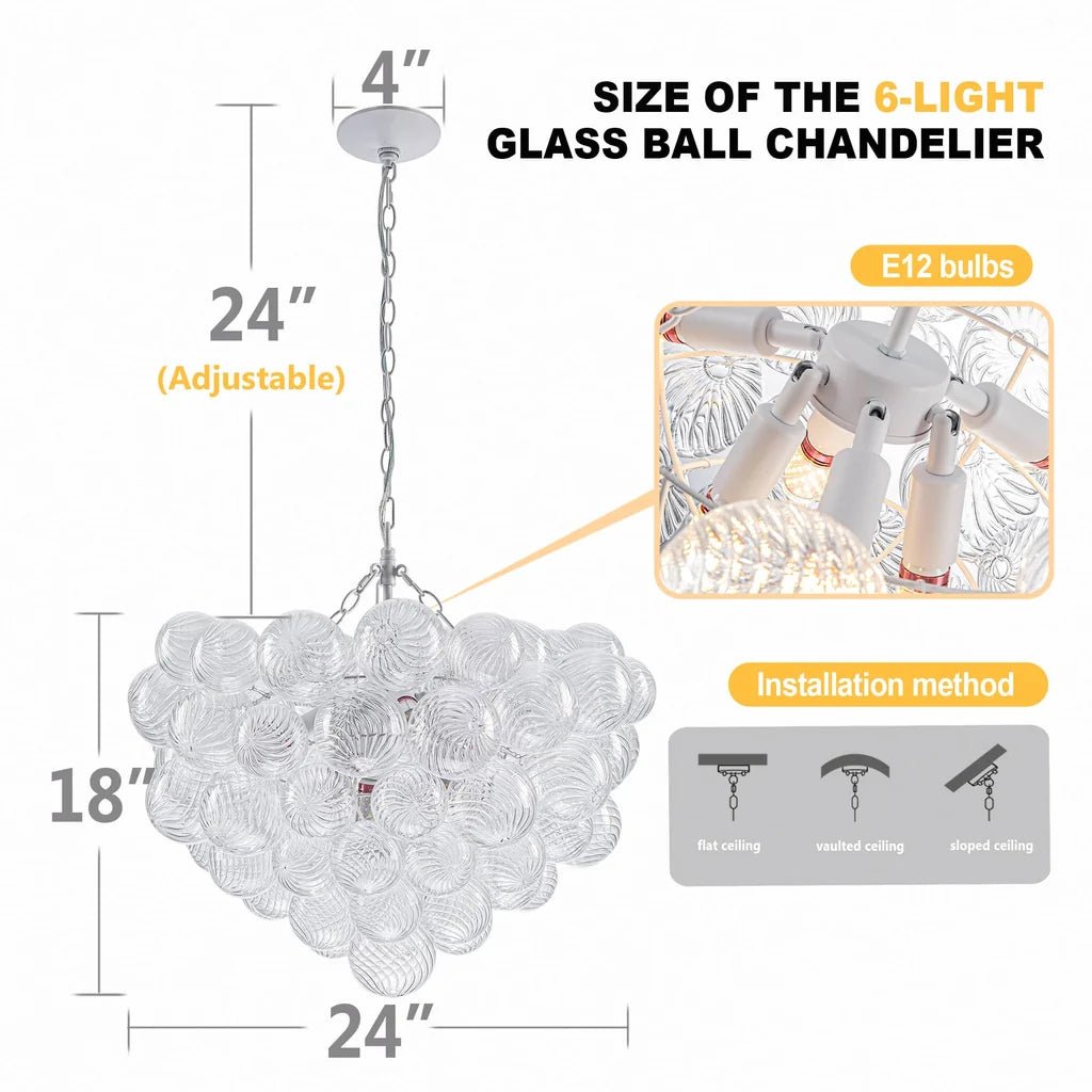 Bubbles Chandelier Clear Swirled Texture Ball White Frame - BeyPan