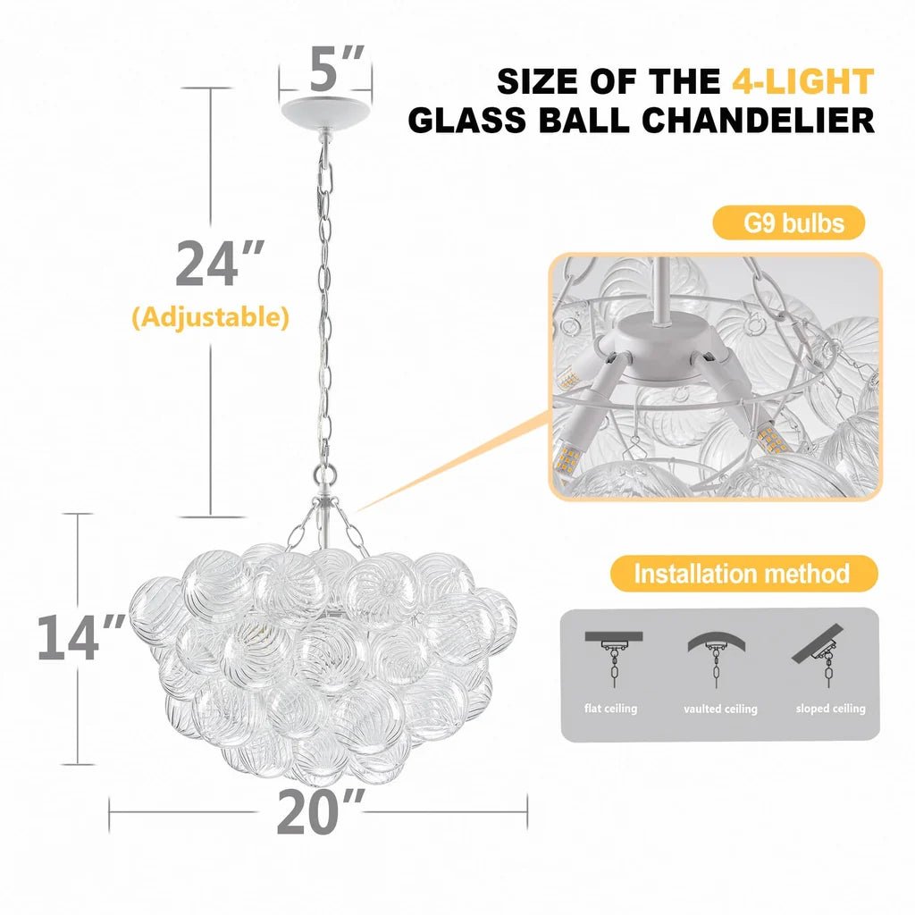 Bubbles Chandelier Clear Swirled Texture Ball White Frame - BeyPan