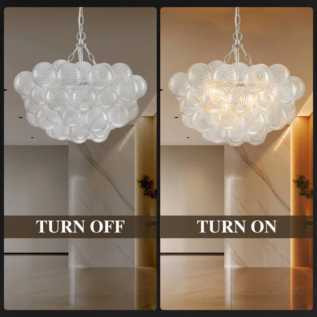 Bubbles Chandelier Clear Swirled Texture Ball White Frame - BeyPan