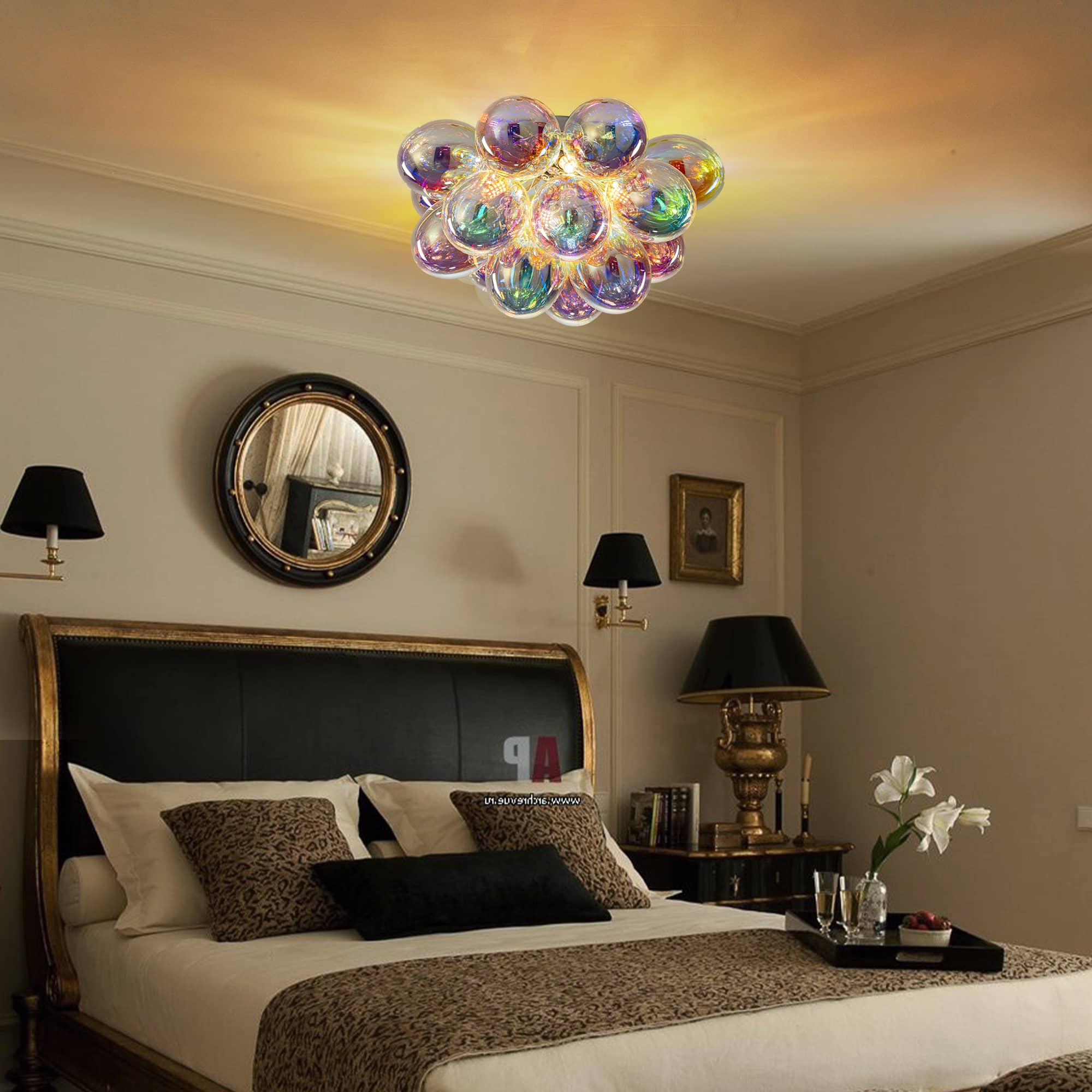 Bubbles Chandelier Semi-Flush Iridescent Cognac Tinted Glass - BeyPan