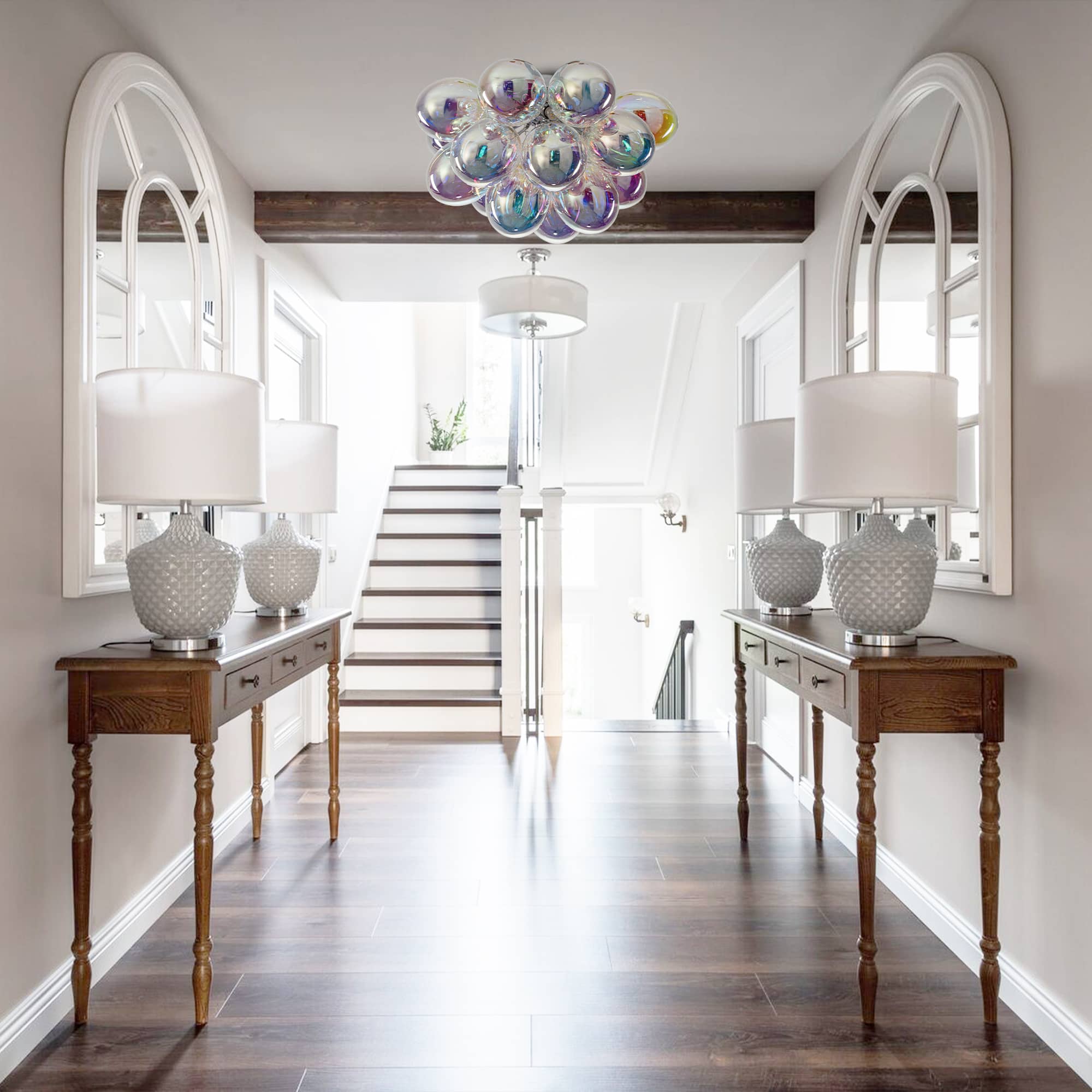 Bubbles Chandelier Semi-Flush Iridescent Cognac Tinted Glass - BeyPan