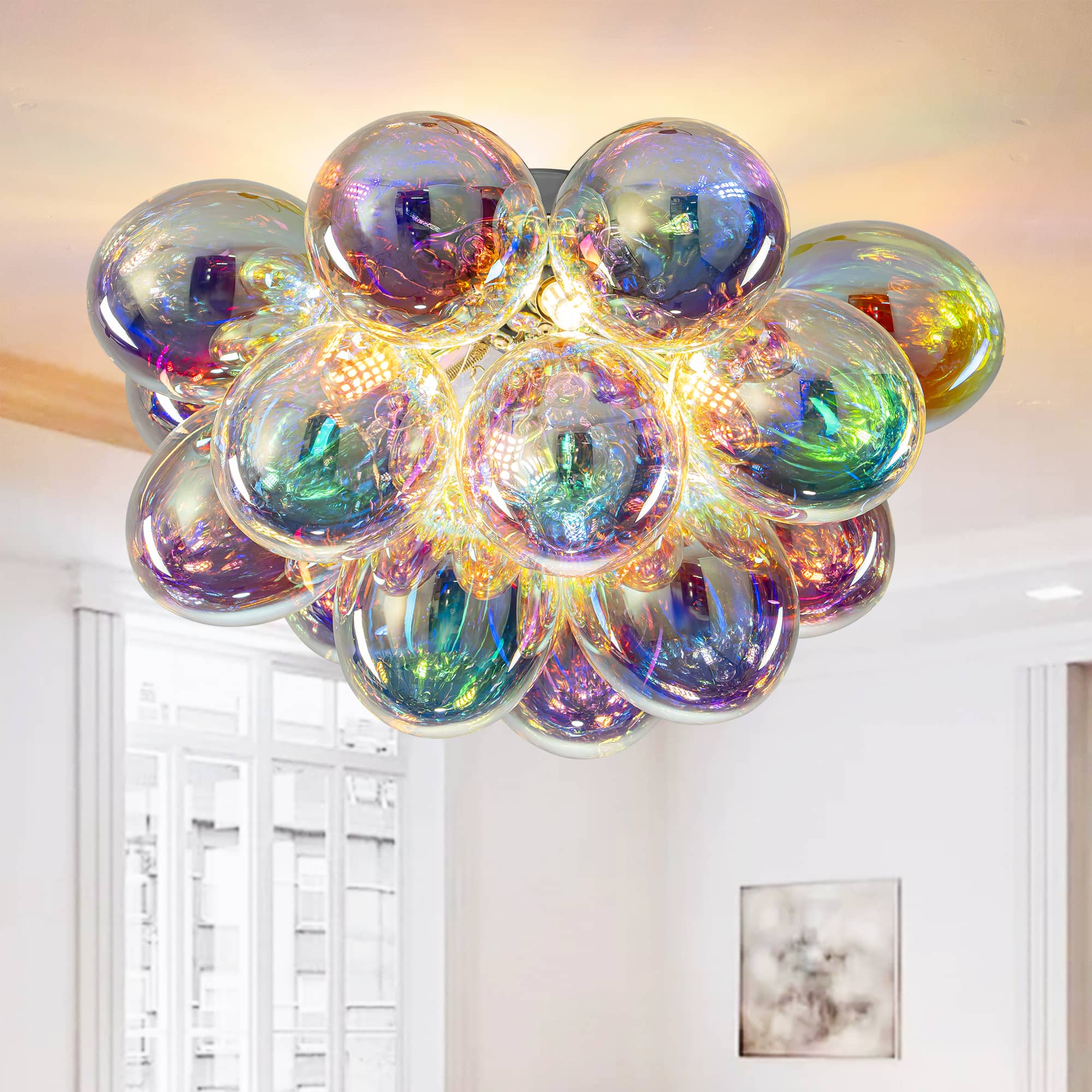 Bubbles Chandelier Semi-Flush Iridescent Cognac Tinted Glass - BeyPan
